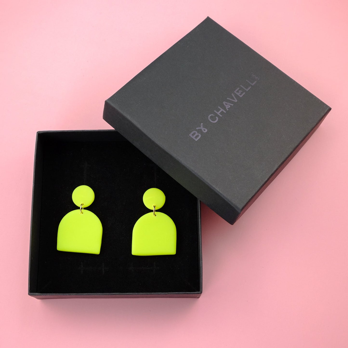 Fun and elegant dome-shaped Alexa Domes dangly earrings in neon yellow #color_neon-yellow