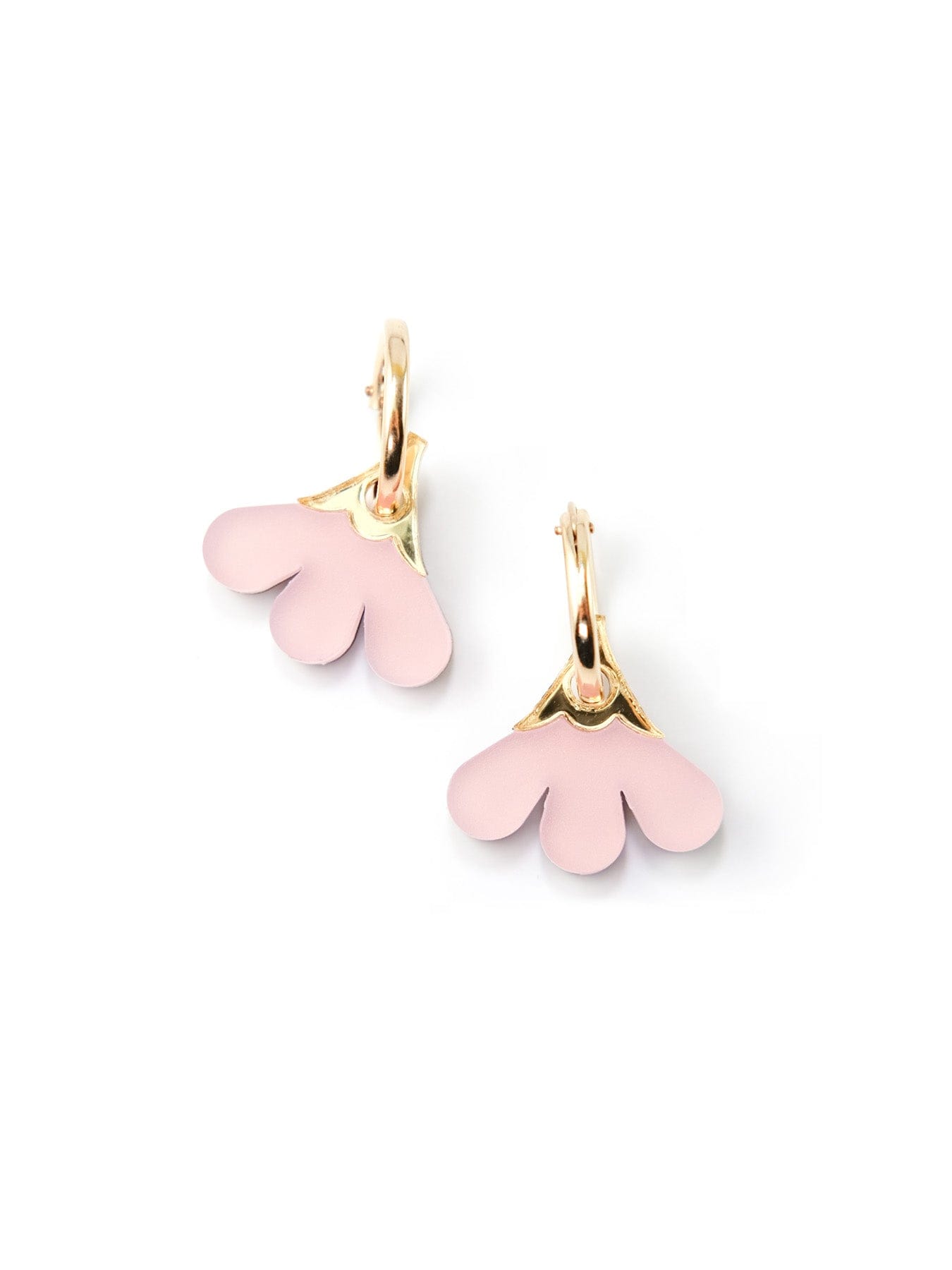 Light green petal fan earrings, frosted, lightweight, scalloped, gold hoops #color_light-green