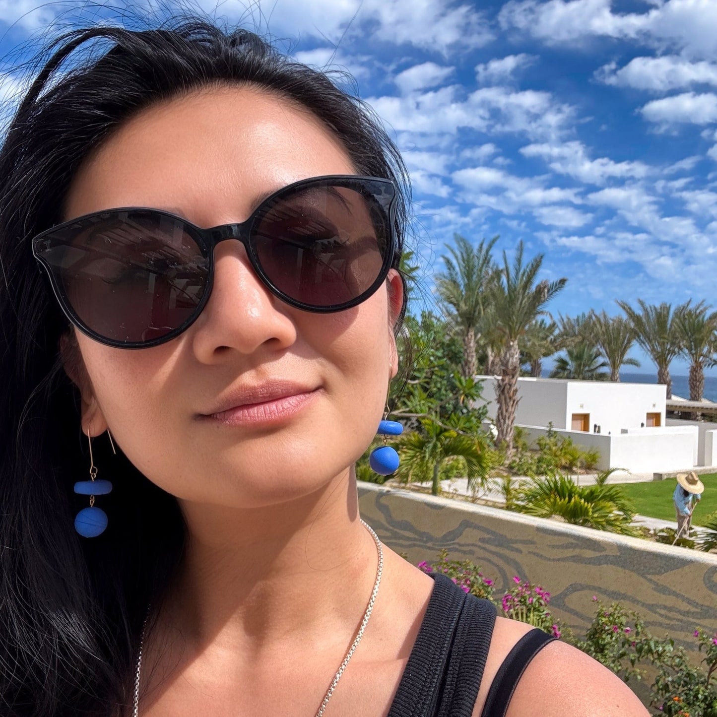 versatile, every day handmade polymer clay bead dangly statement earrings #color_cornflower-blue