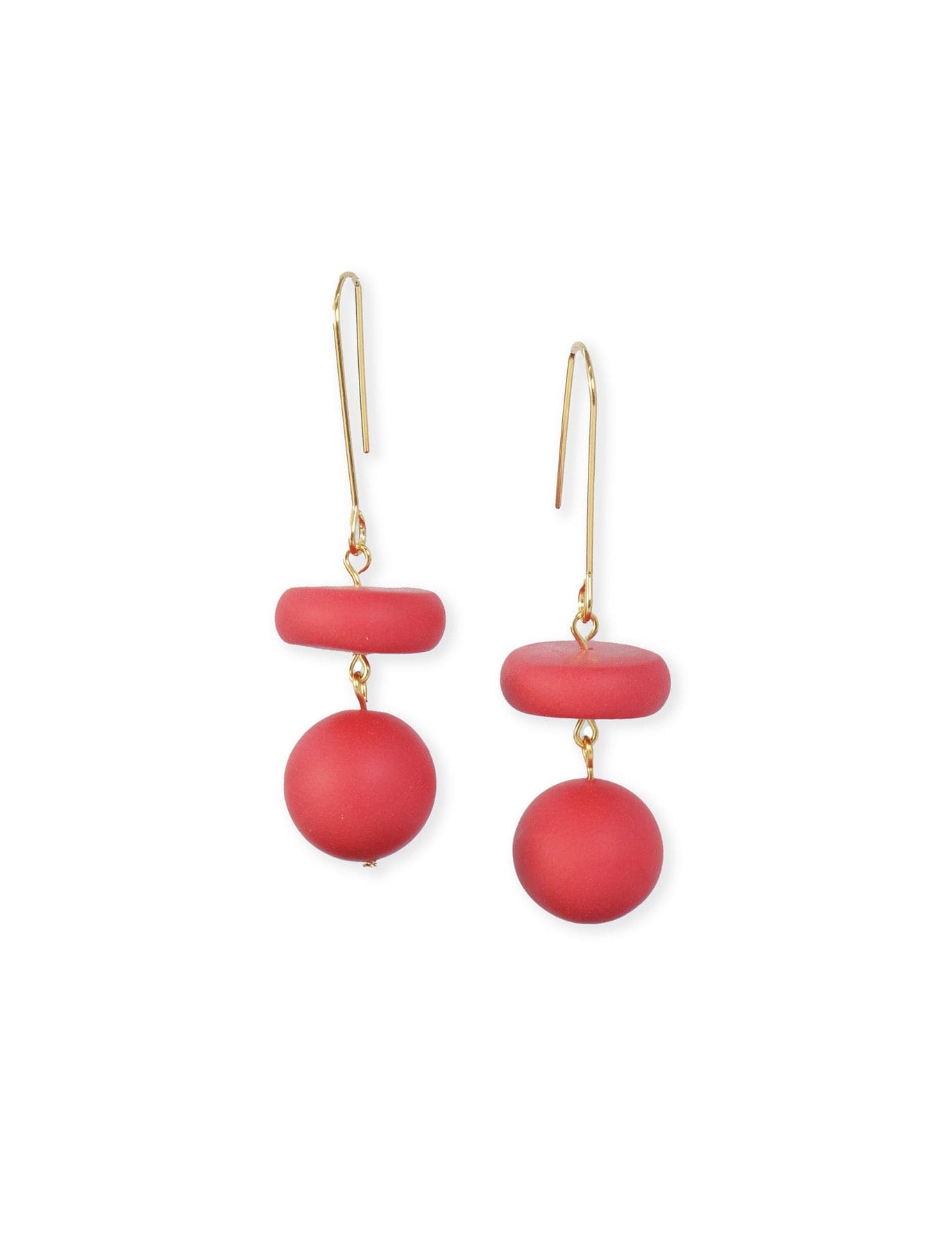 Modern art vibes, soft-touch red beads in a tiered silhouette that flatters and glows against gold #color_red-gold