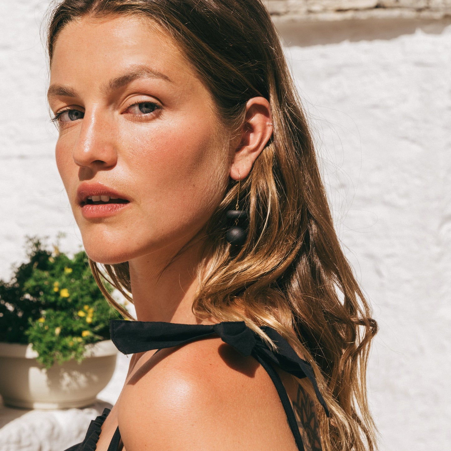 versatile, every day handmade bead dangle statement earrings #color_black