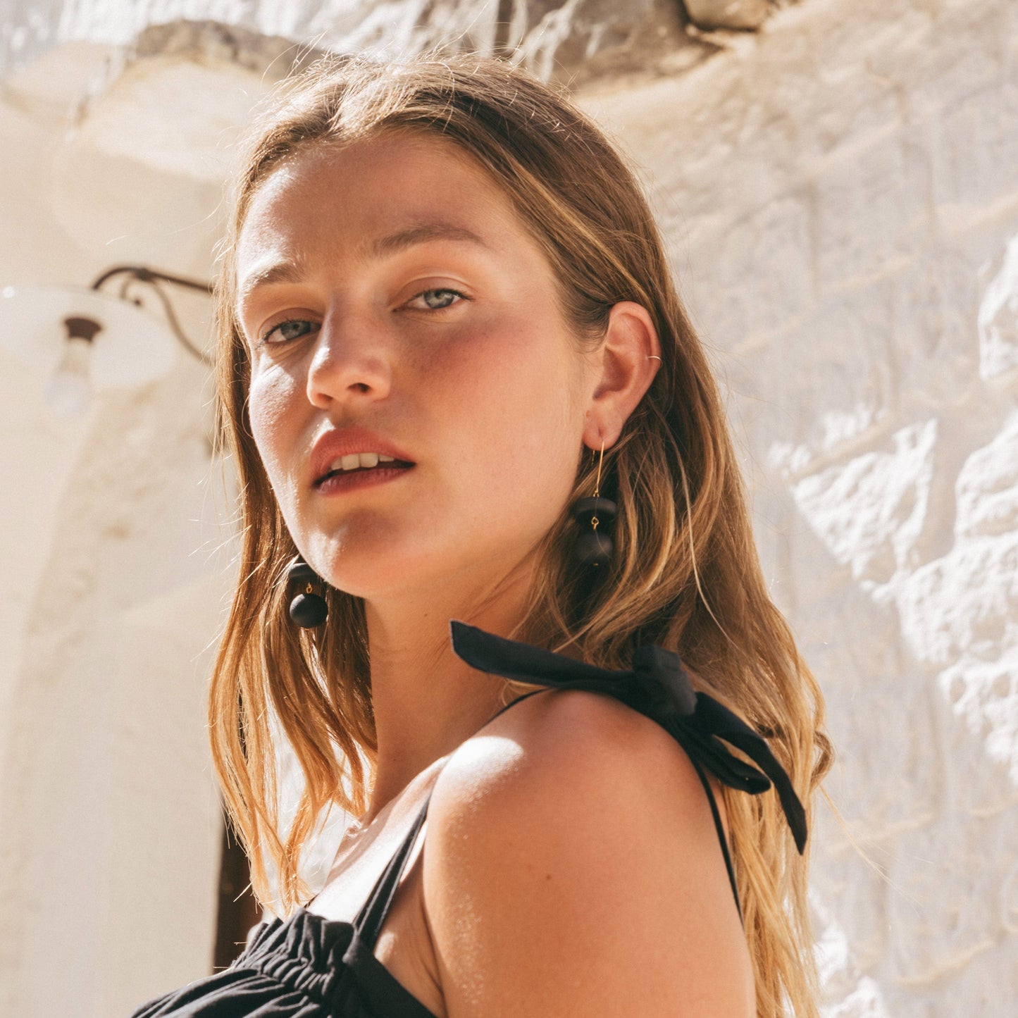 versatile, every day handmade bead dangle statement earrings #color_black