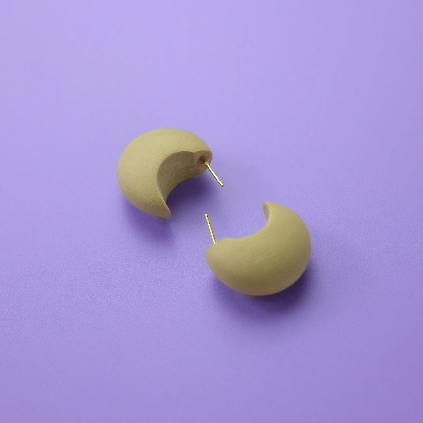 Chunky chubby huggie hoops earrings, statement studs in Taupe #color_taupe