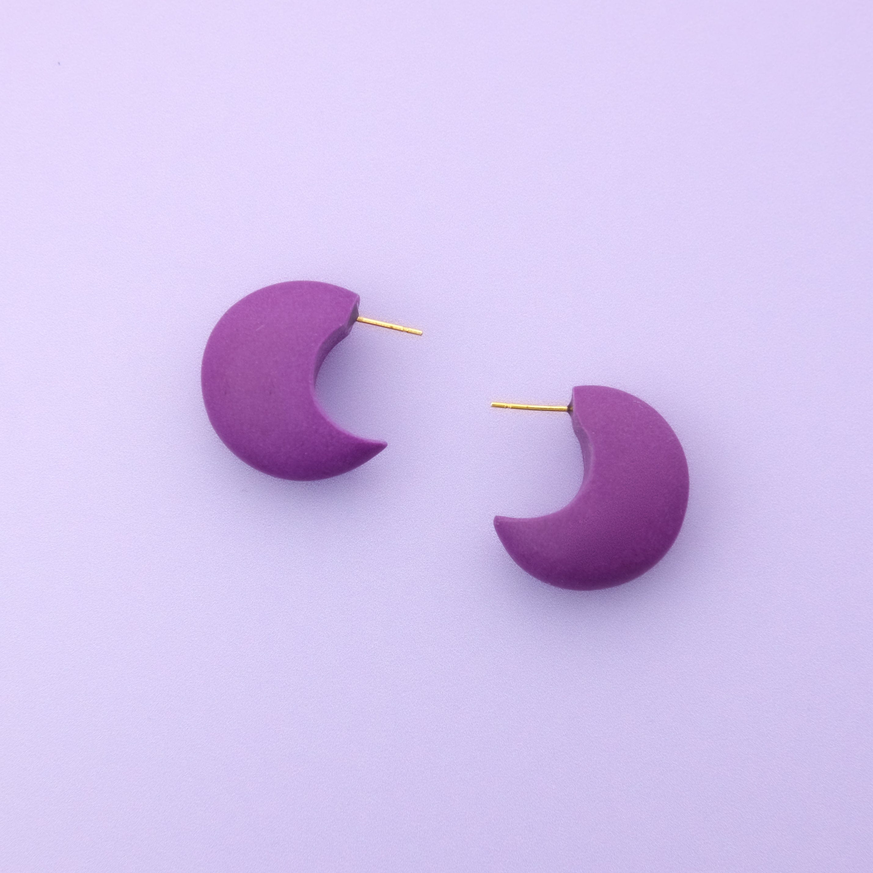Chunky chubby huggie hoops earrings, statement studs in Deep Purple #color_deep-purple