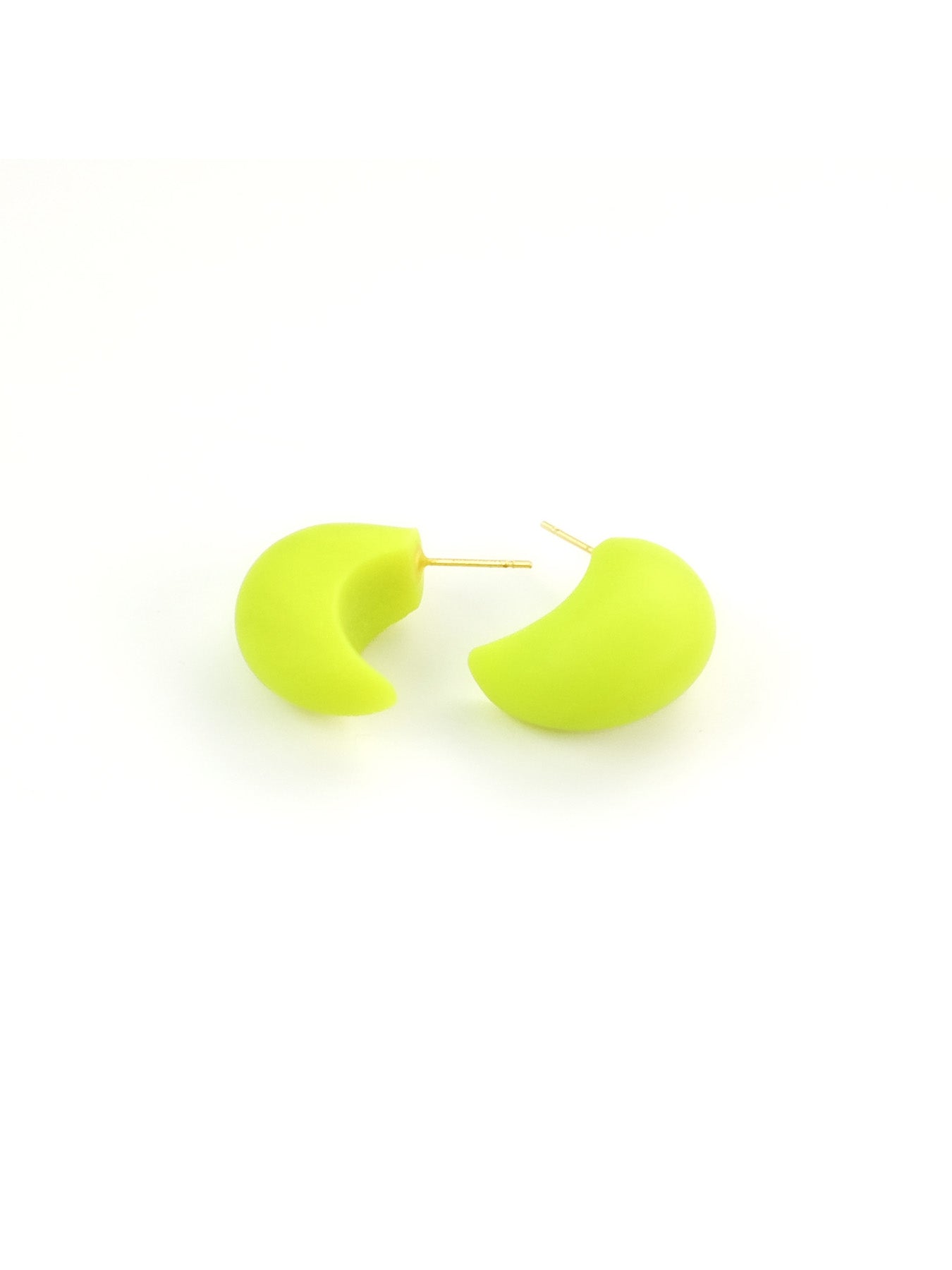 Neon yellow chubby huggie hoops, matte, chunky, lightweight, crescent-shaped with gold posts #color_neon_yellow