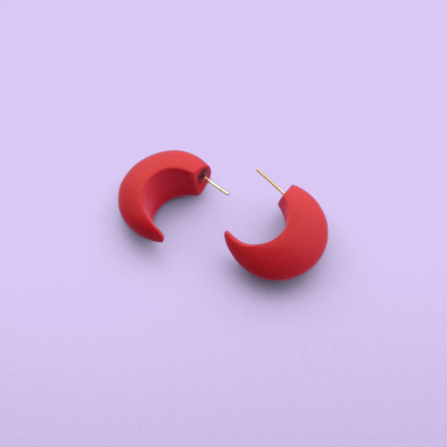 Chunky chubby huggie hoops earrings, statement studs in Red #color_red