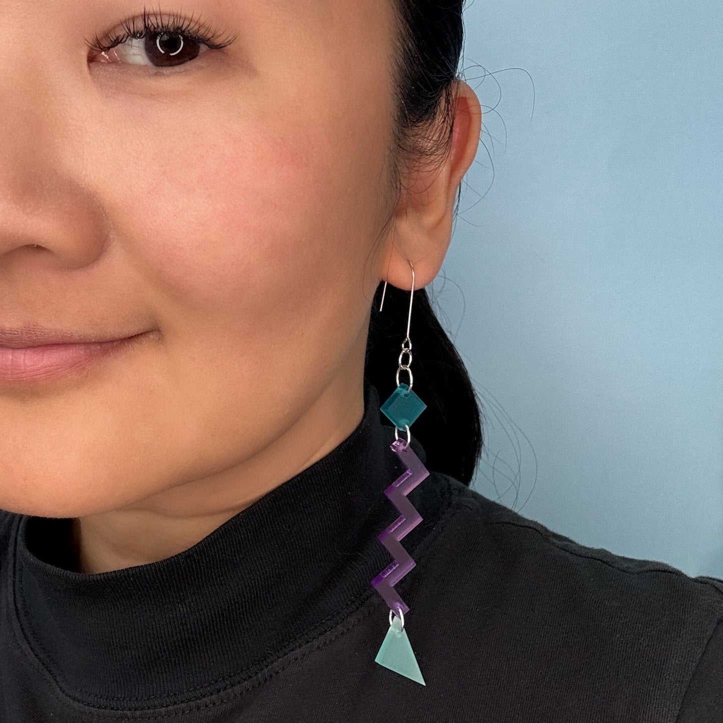 Fun and funky statement Geometric Zig Zag dangly Earrings with a retro vibe #color_90s