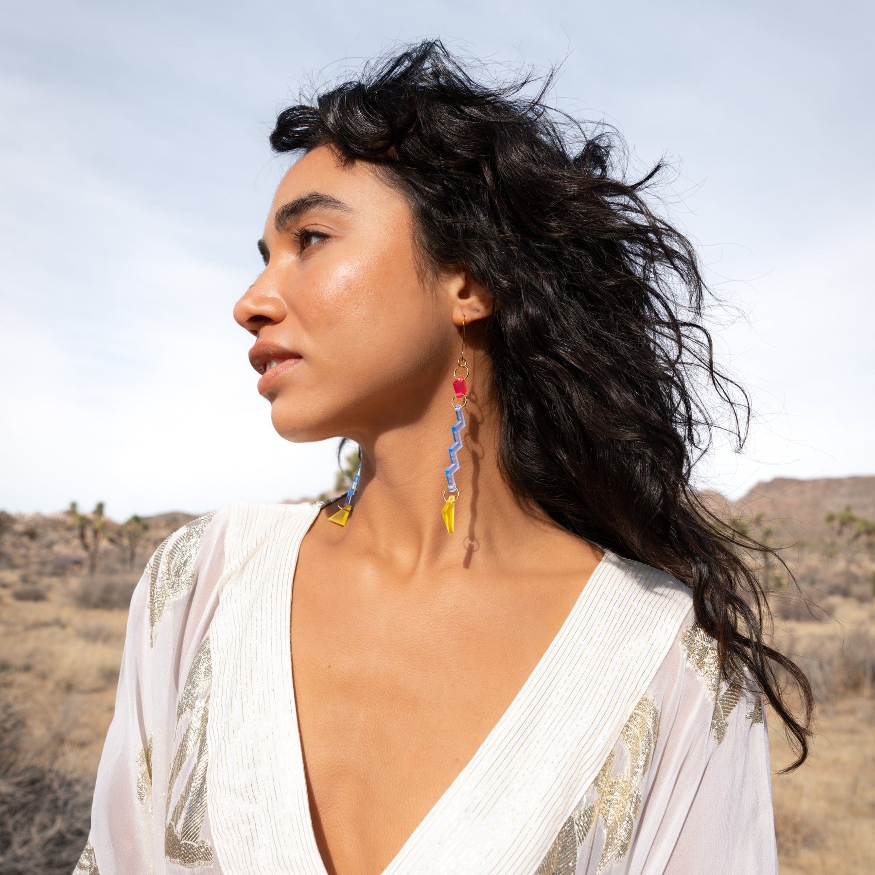 Fun and funky statement Geometric Zig Zag dangly Earrings with a retro vibe #color_80s