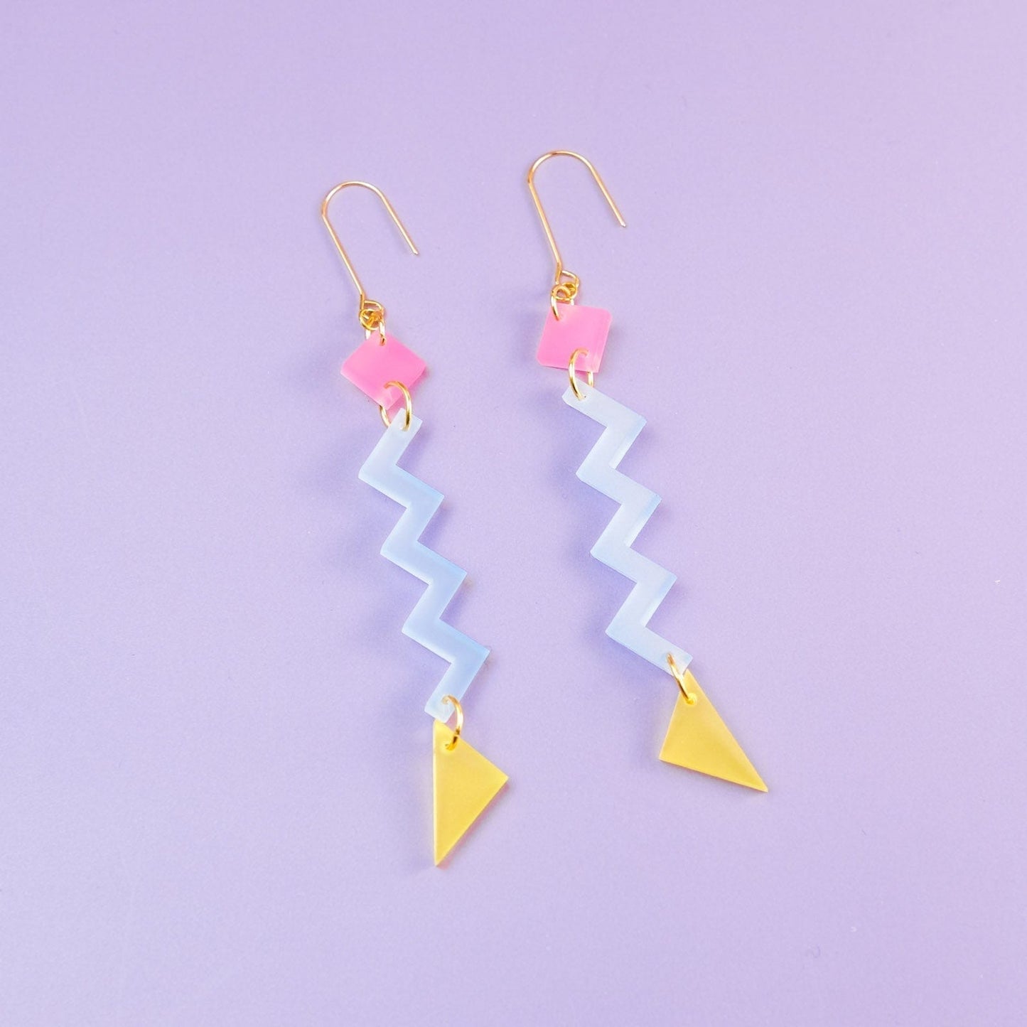 Fun and funky statement Geometric Zig Zag dangly Earrings with a retro vibe #color_80s