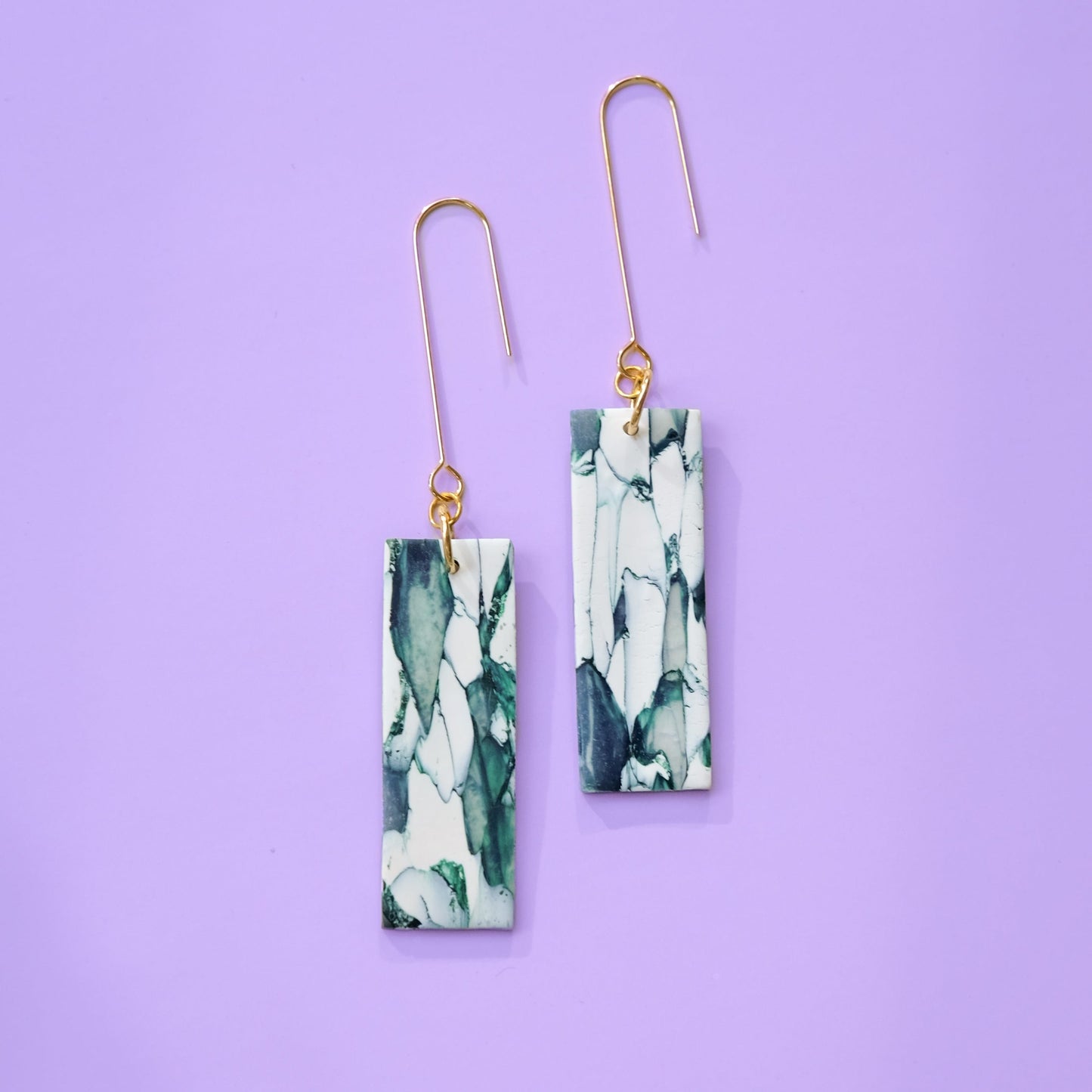Elegant, elongated and lightweight Italian marble inspired Giulia Dangles Earrings #color_forest-marble