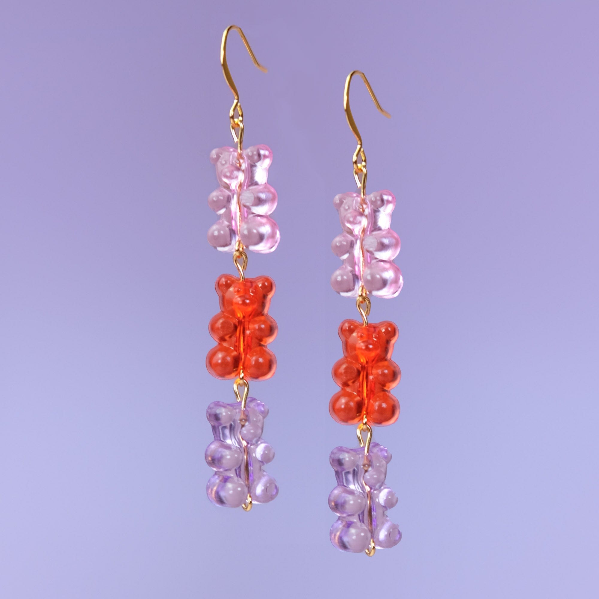 Pink red and purple cute and nostalgic gummy bear dangly earrings #color_pink-trio
