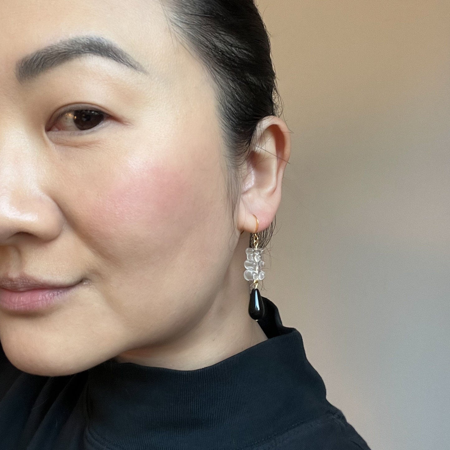 Nostalgic, cute and classy gummy bear dangly earrings with elegant pearl drops #color_clear