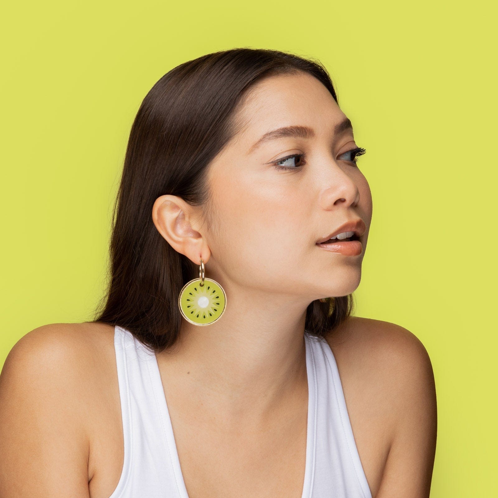 Kiwi earrings with gold-filled hoops 