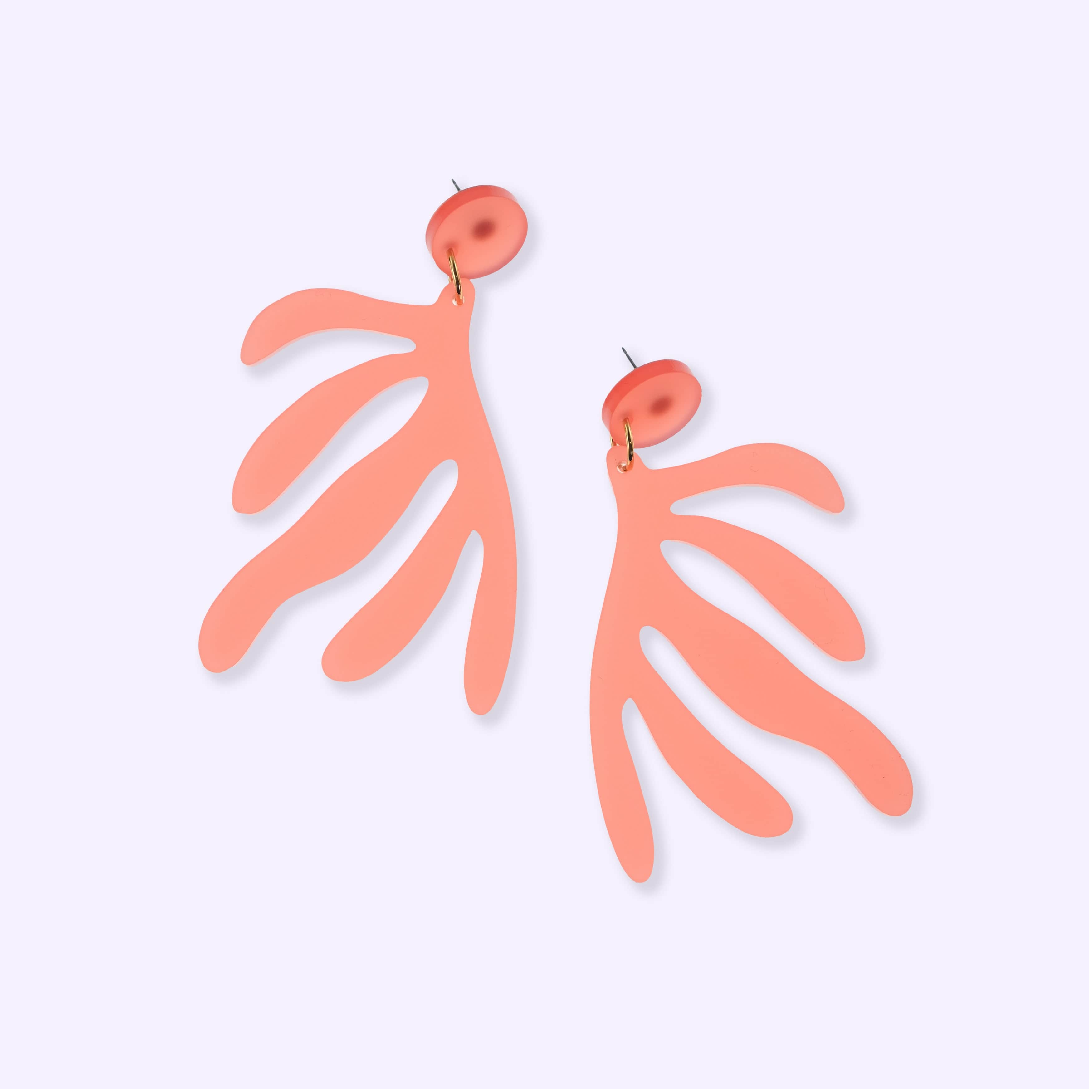 Matisse dangly statement earrings in translucent coral acrylic #color_coral