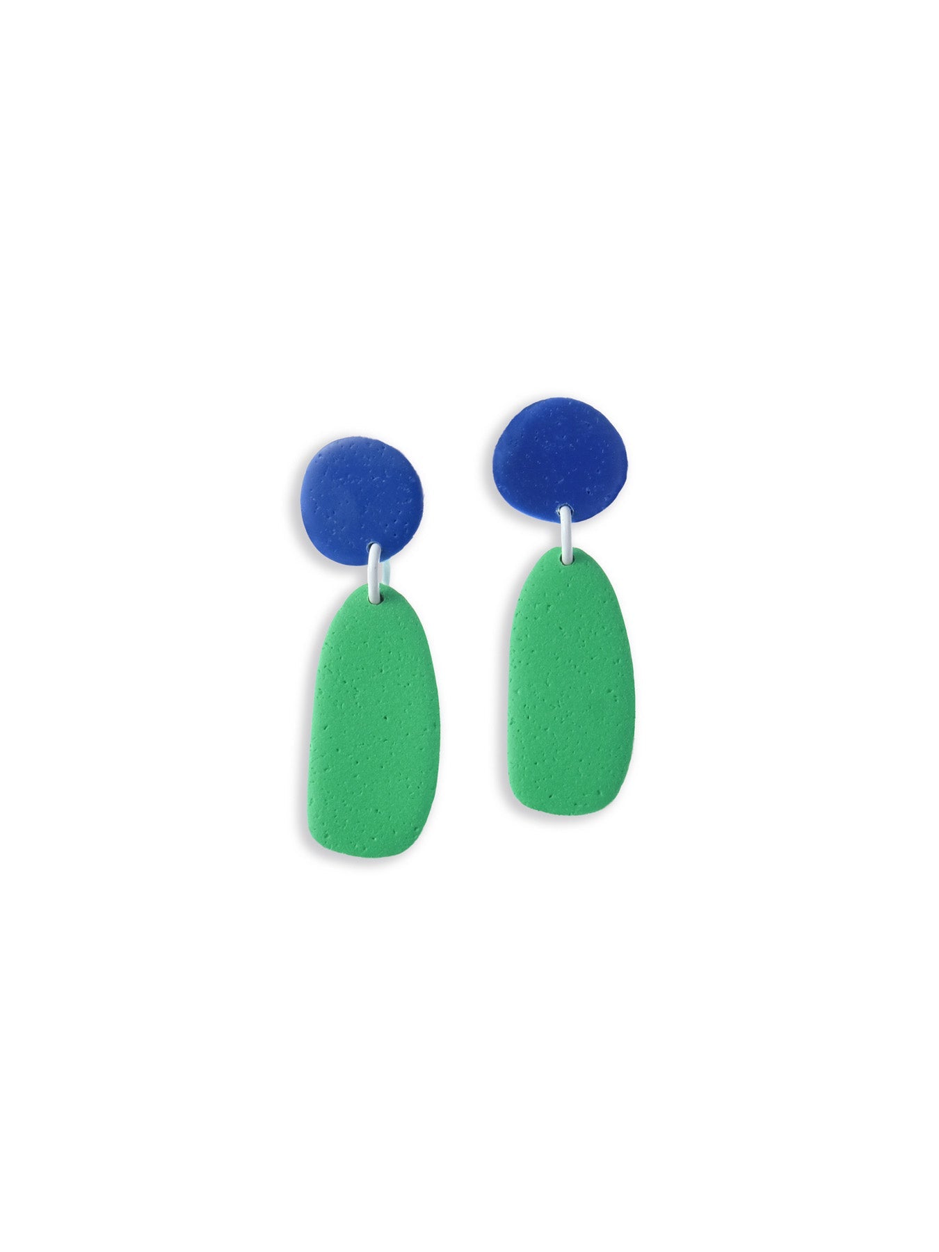Two-tone blue/green dangle earrings, smooth yet speckled texture, lightweight swing, organic pebble shapes #color_blue-green