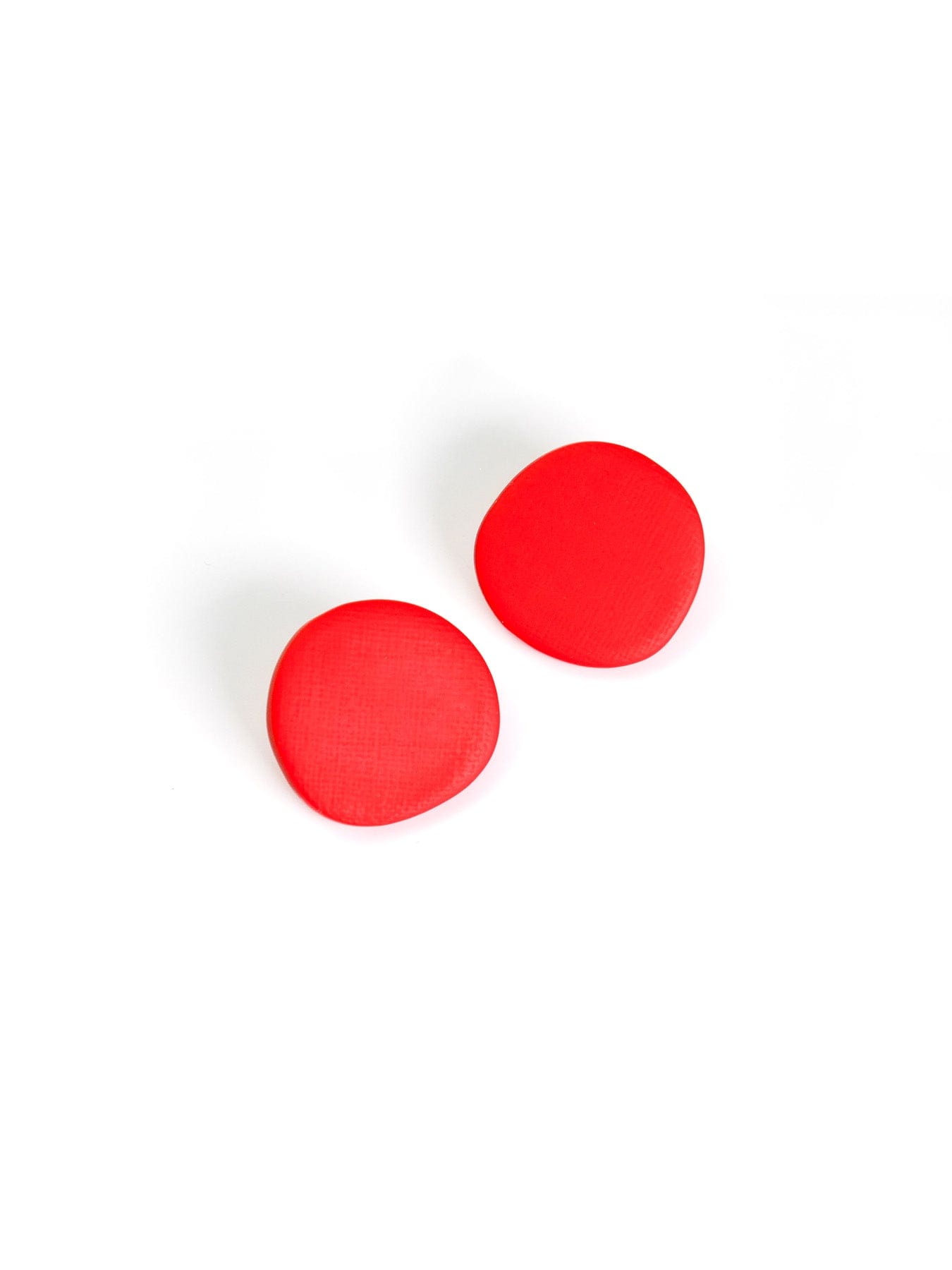Red modern pebble studs, velvety texture, small and comfy, asymmetric round buttons #color_red