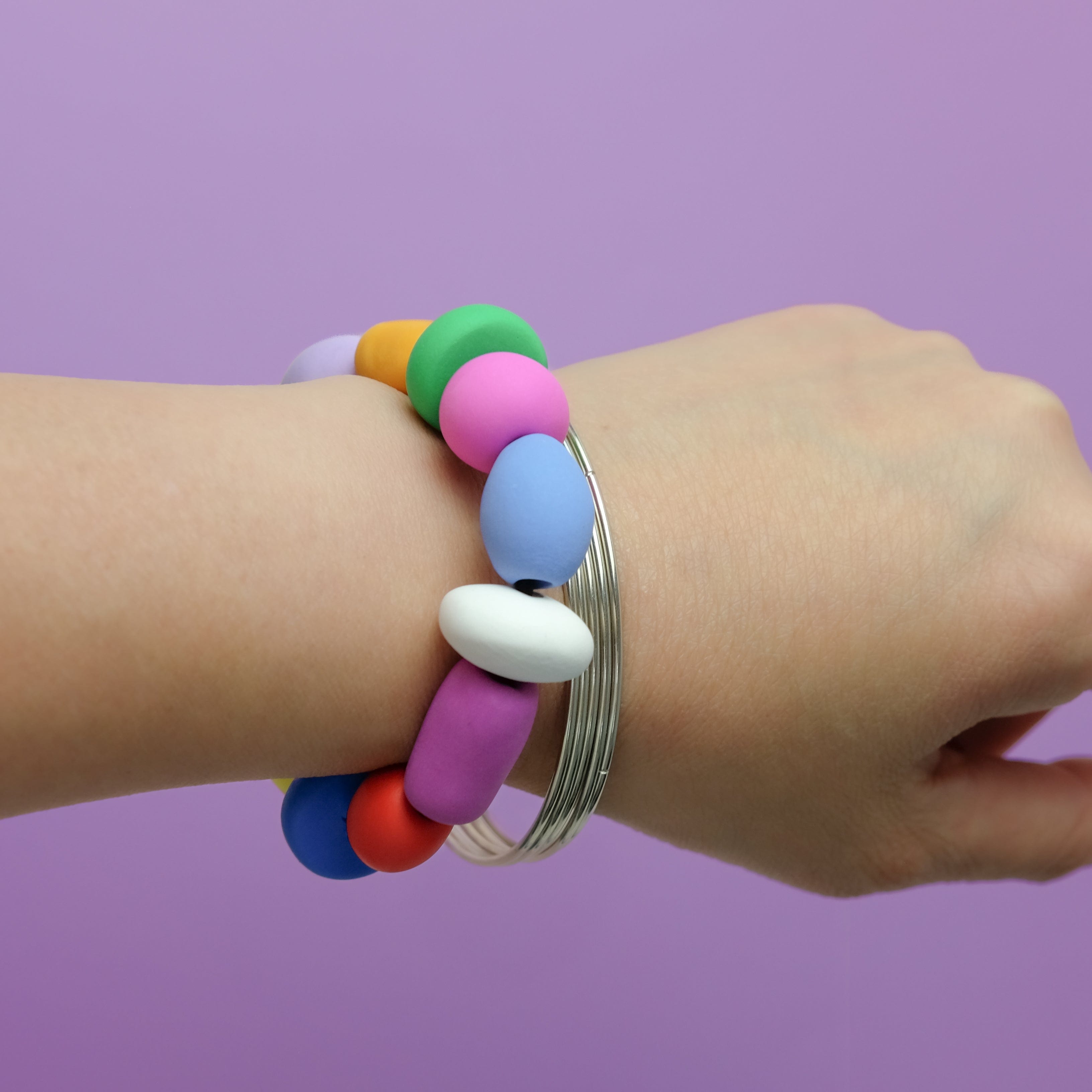 Hand-made mixed beaded bracelet with multi-colored colorful chunky beads!