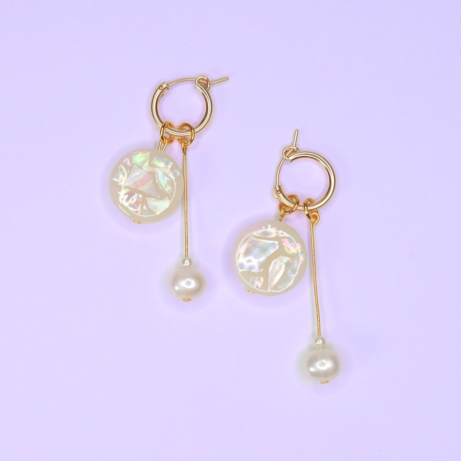 hand-made mother of pearl terrazzo charm hoop earrings #color_mother-of-pearl-terrazzo-white