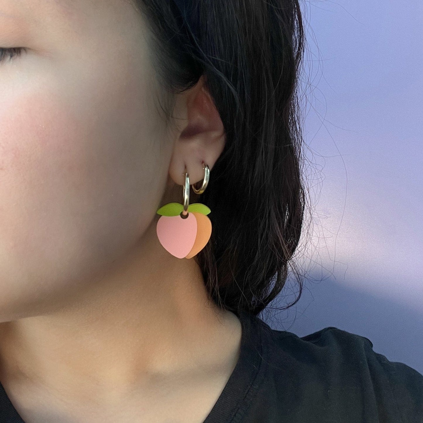 Cute, dainty and lightweight Peach dangly earrings with gold-filled hoops