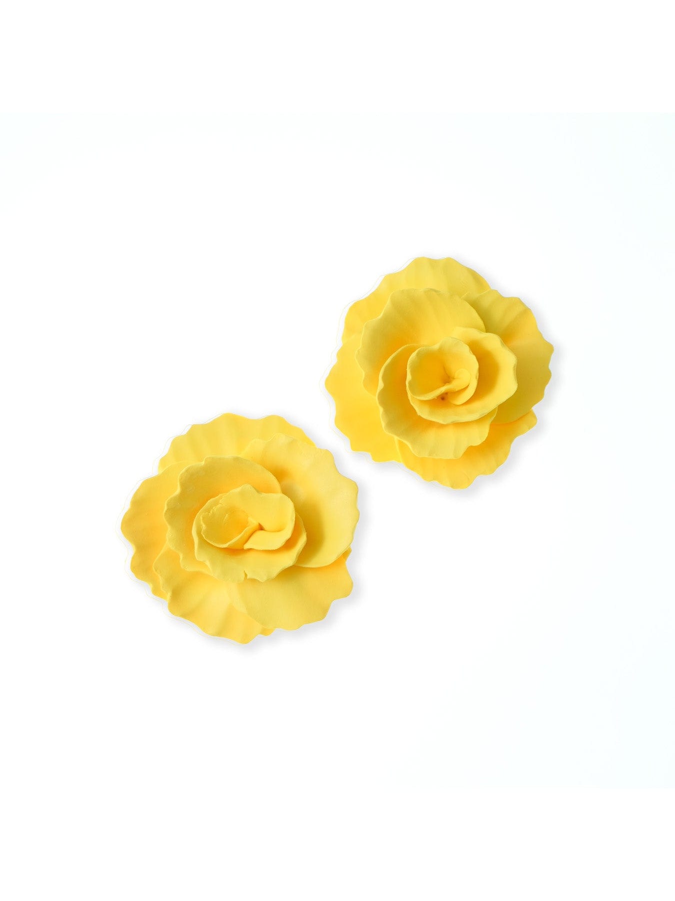 Yellow rosette stud earrings, ruffled petals, matte, lightweight, layered floral design #color_yellow