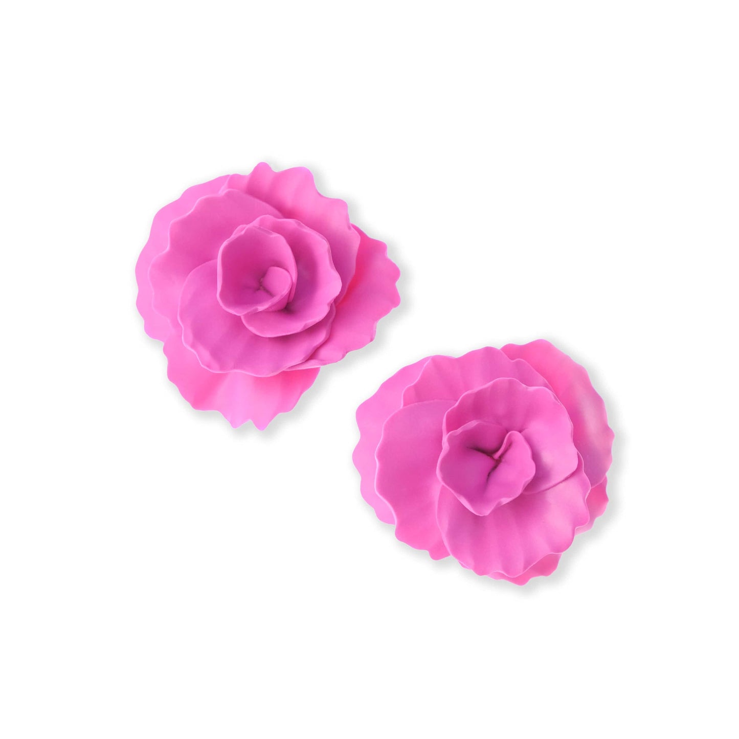 Hand-made statement flower rosette stud earrings in hot pink #color_hot-pink