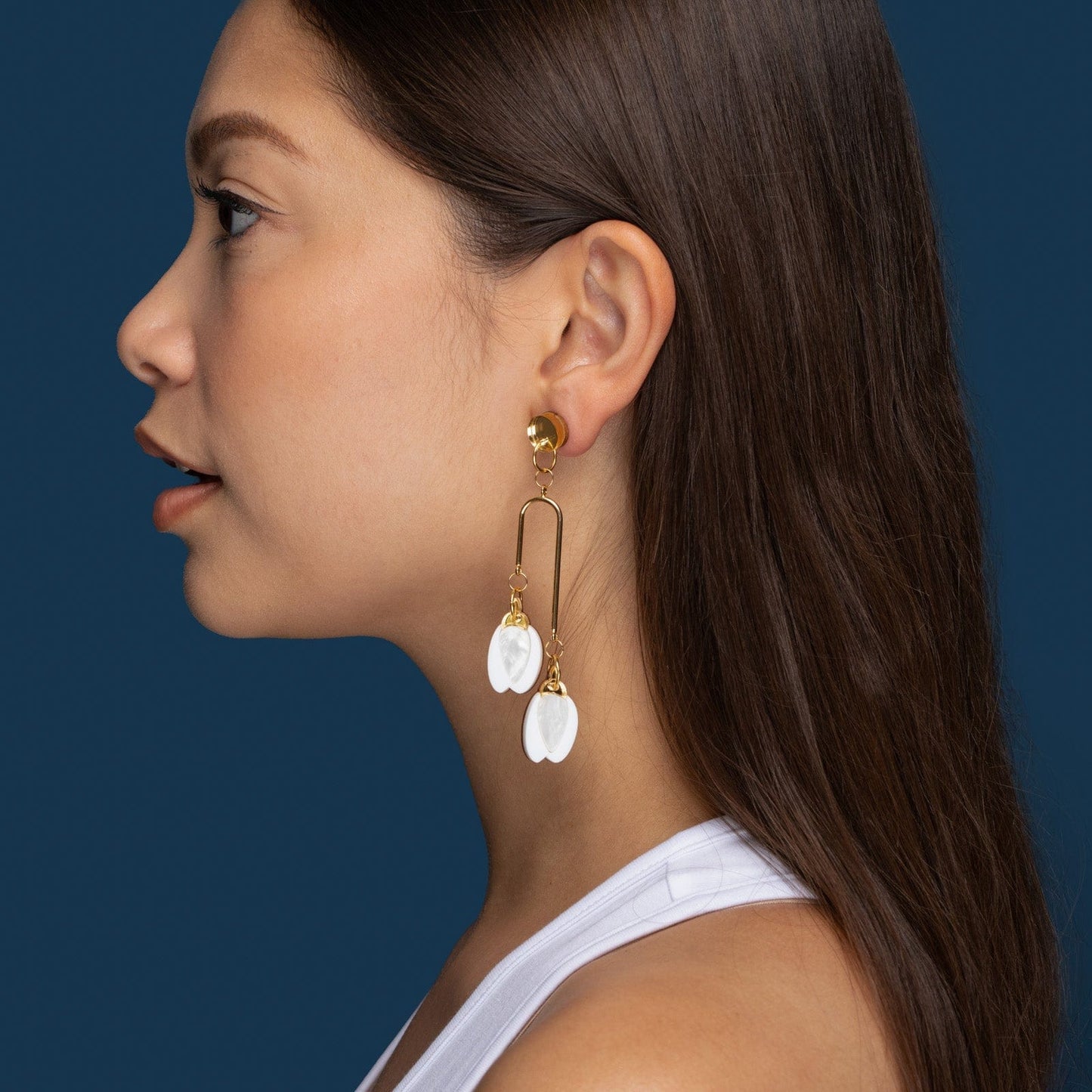 Elegant mobile-style Sampaguita jasmine flower bud dangly earrings #color_white