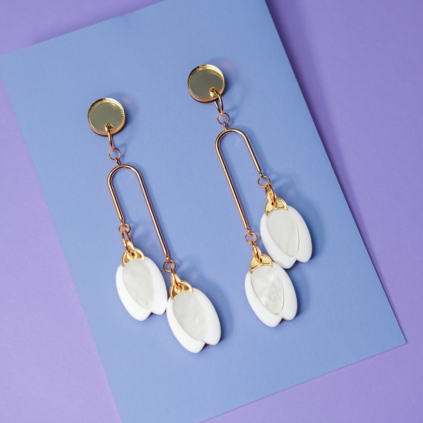 Elegant mobile-style Sampaguita jasmine flower bud dangly earrings #color_white