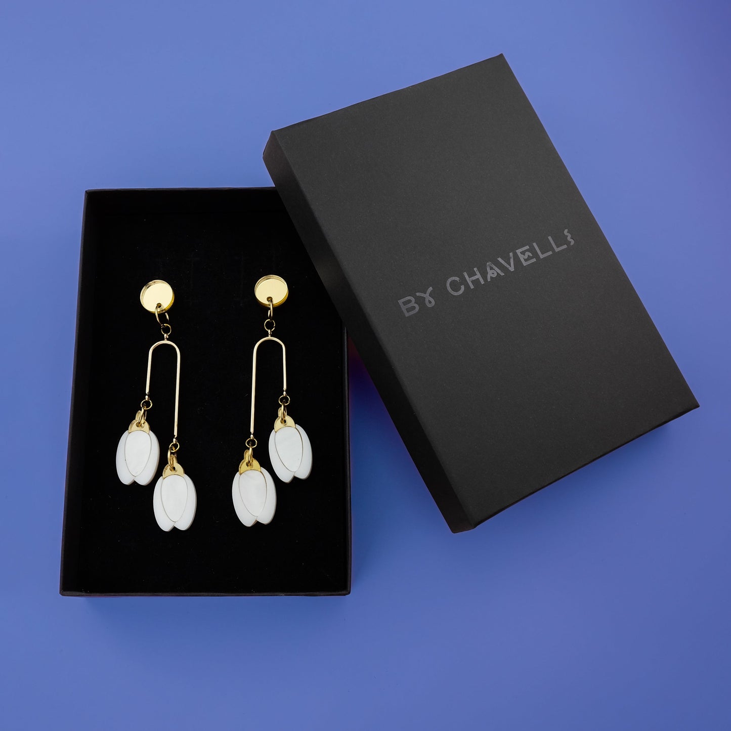 Elegant mobile-style Sampaguita jasmine flower bud dangly earrings #color_white