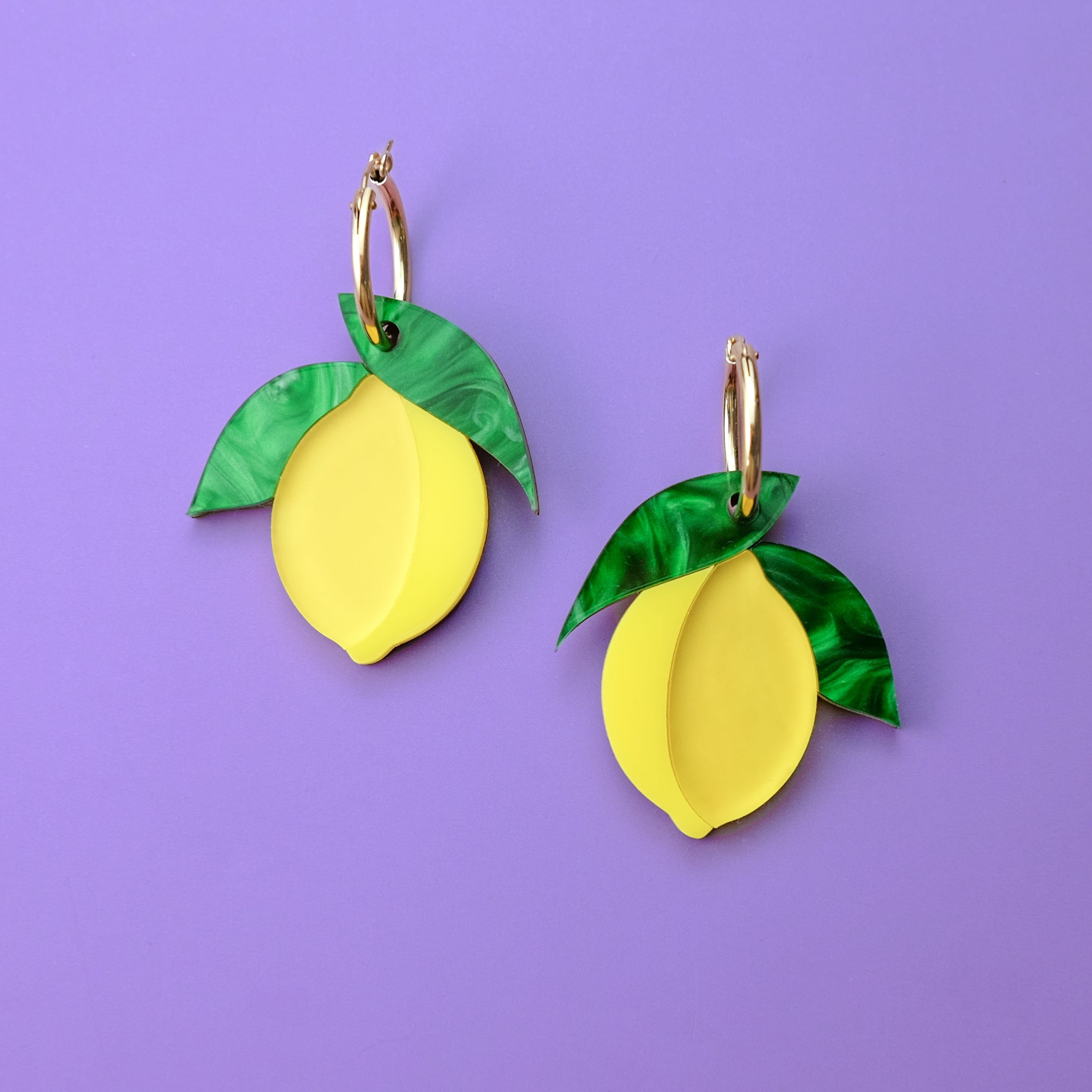 Sicilian lemon dangly earrings with gold-filled hoops
