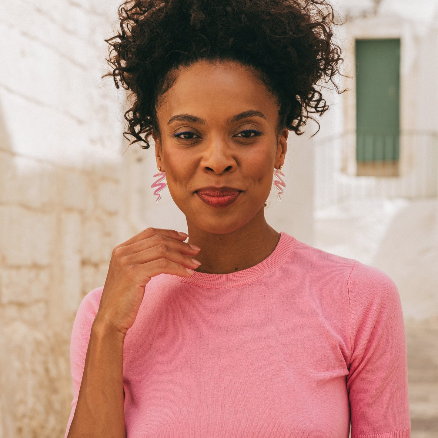 Unique, eye-catching, lightweight and cute Squiggle dangly earrings in iridescent #color_iridescent