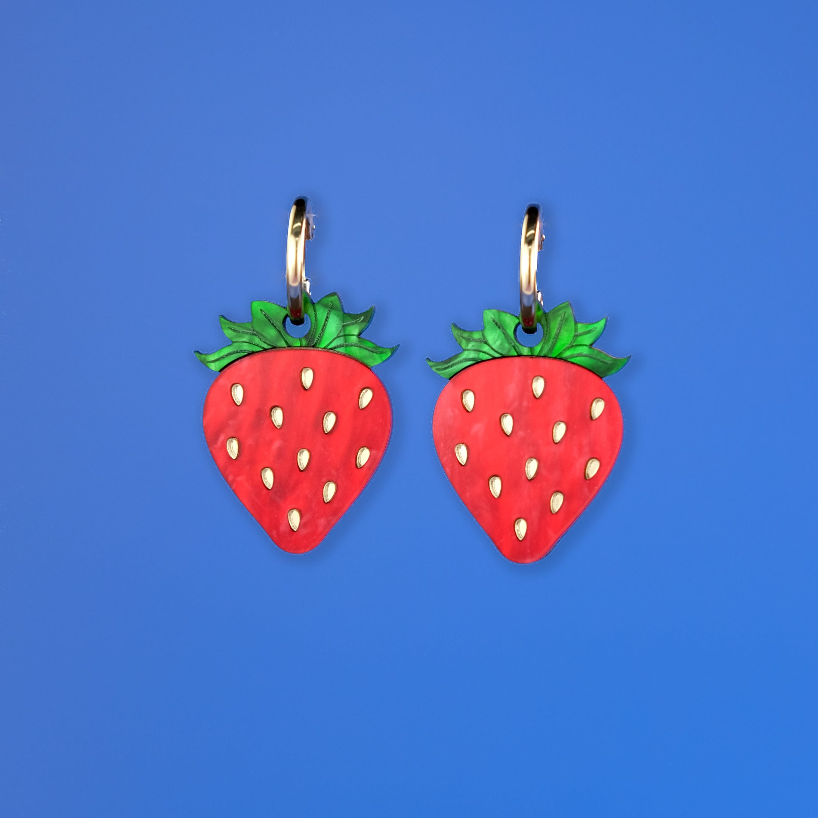 Strawberry dangly gold-filled hoop earrings with removable charm