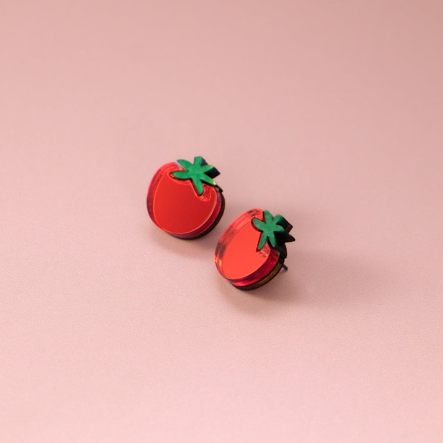 Cute hand-made tomato stud earrings with titanium posts