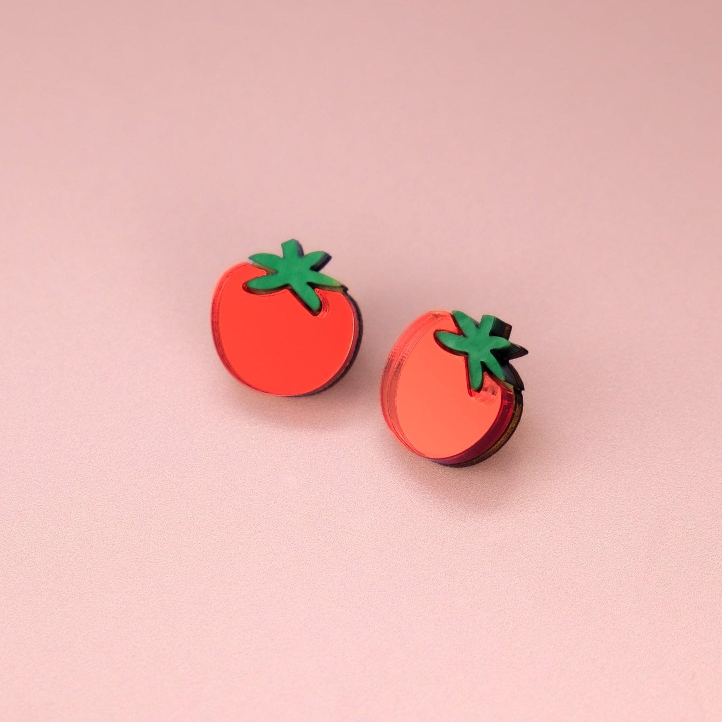 Cute hand-made tomato stud earrings with titanium posts