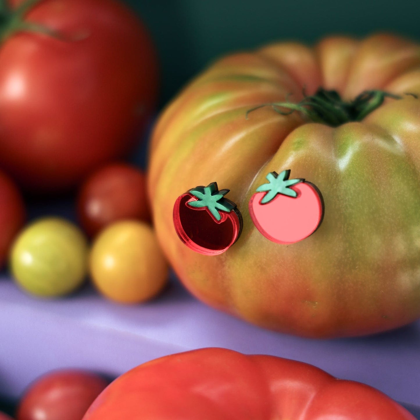 Cute hand-made tomato stud earrings with titanium posts