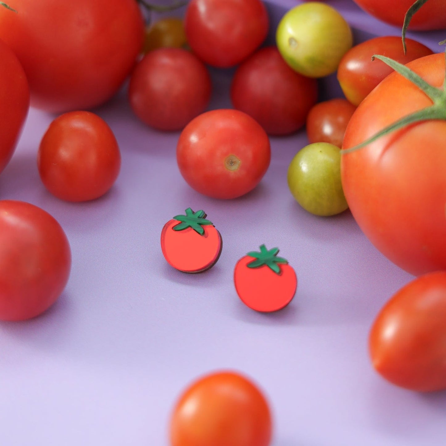 Cute hand-made tomato stud earrings with titanium posts