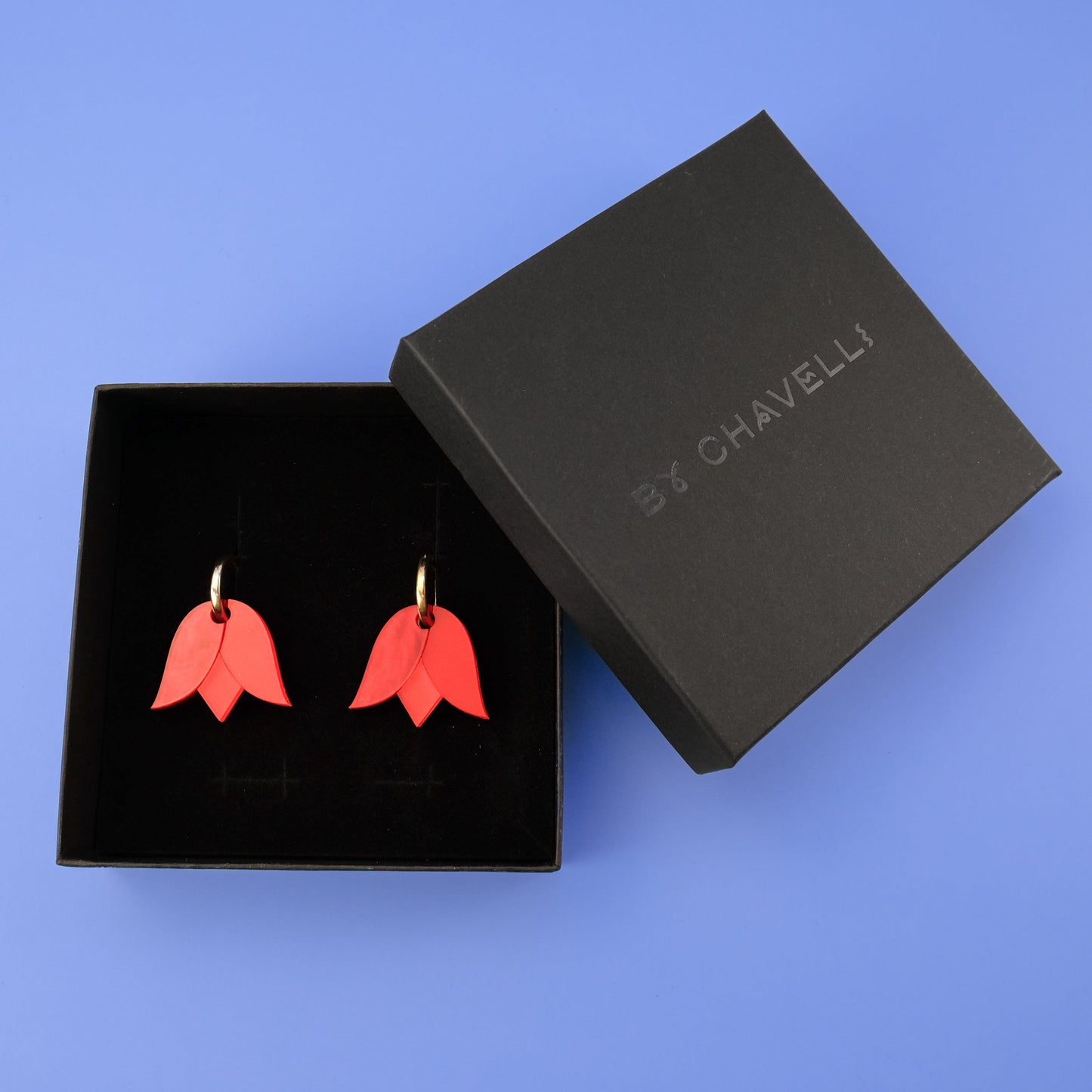 Cute and dainty Tulip flower gold-filled hoop earrings in red #color_red