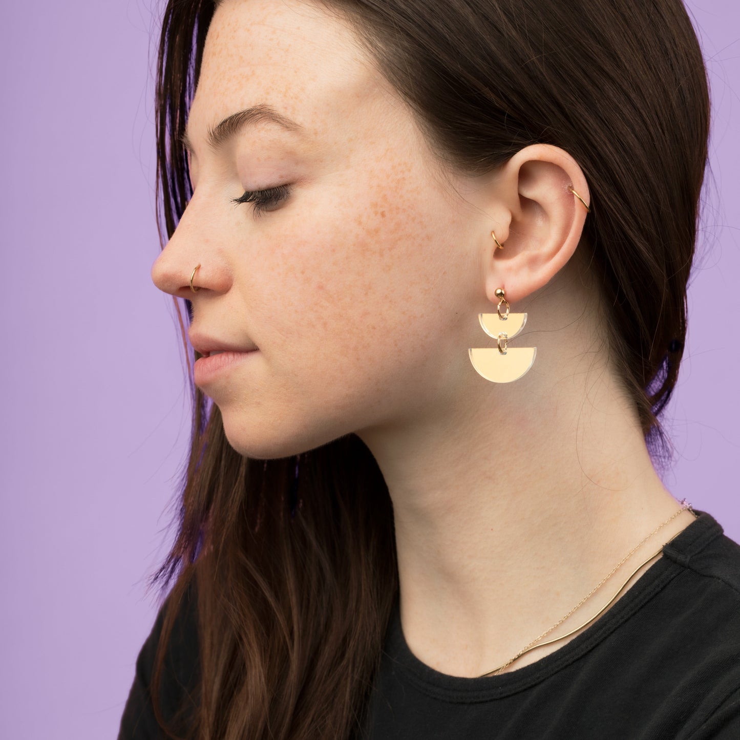 Cute. lightweight Twin Luna half-moon dangly half-moon shaped earrings in iridescent #color_iridescent