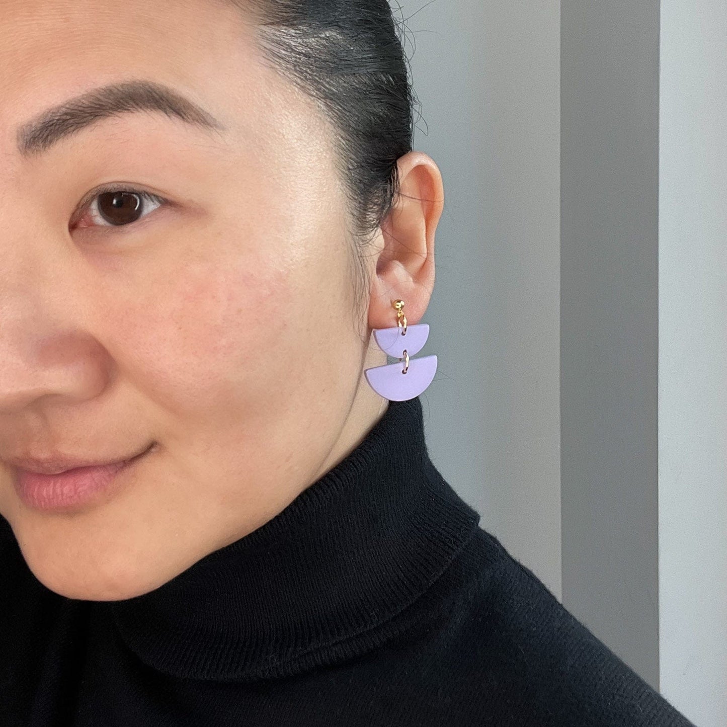 Twin Luna cute dangly half-moon shaped earrings in lavender #color_lavender