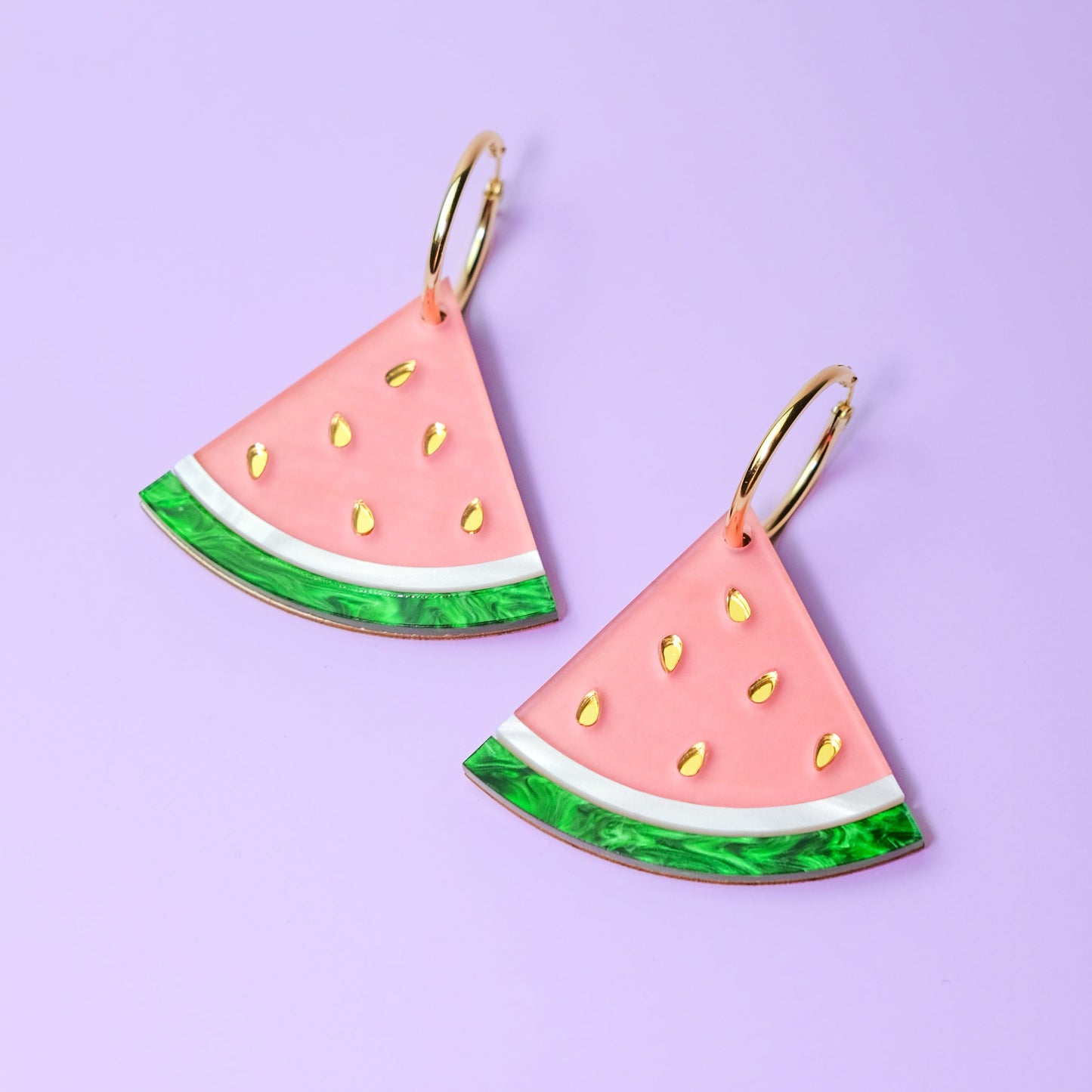 Funky Watermelon wedge dangly hoop statement earrings
