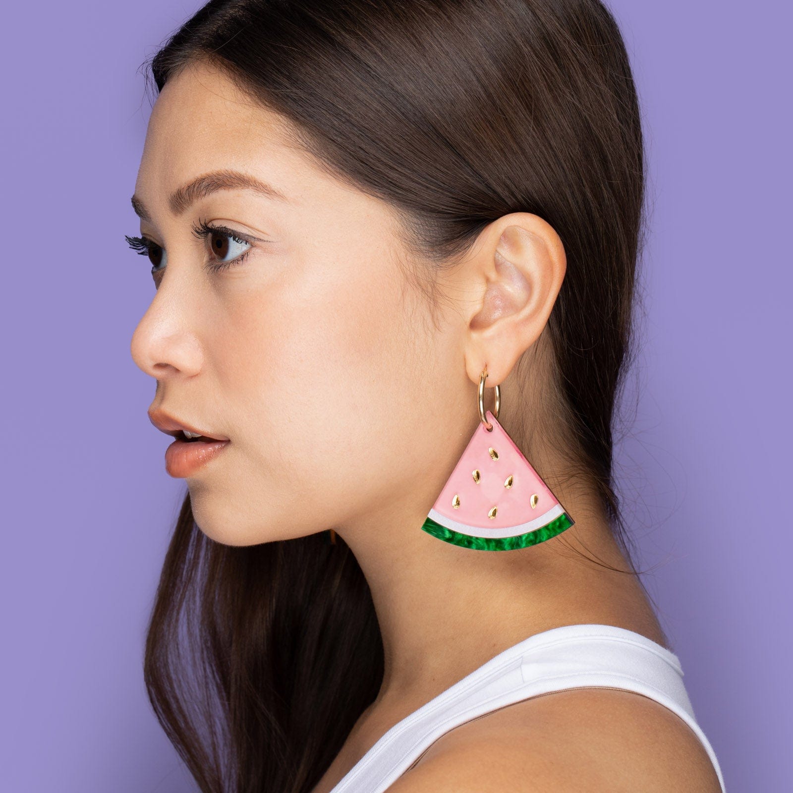 Watermelon wedge dangly gold-filled hoop earrings