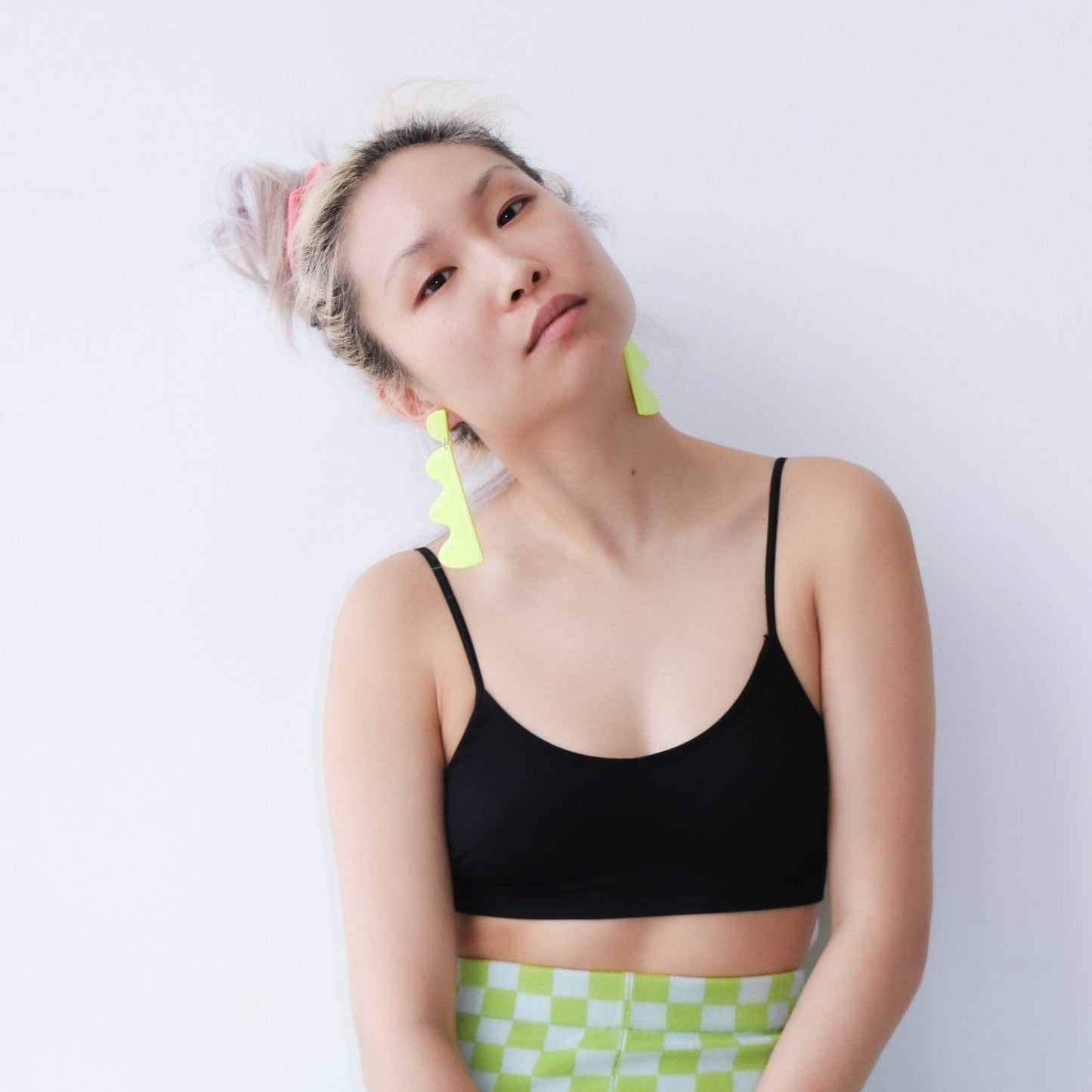 Striking and lightweight, unique Neon Yellow Wiggles funky and fabulous statement earrings  #color_neon-yellow