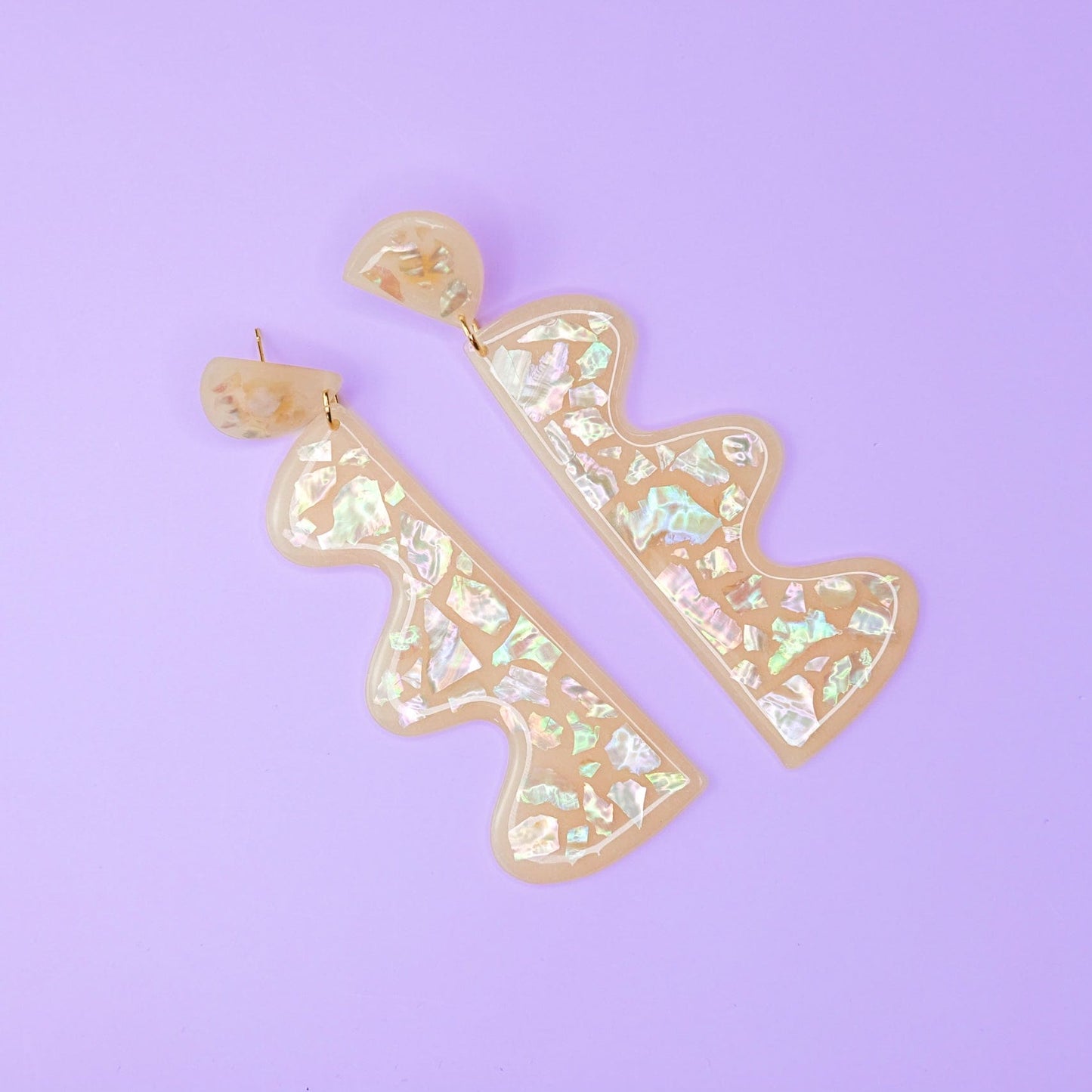 Mother of Pearl Wiggles statement earrings  #color_mother-of-pearl-terrazzo-natural