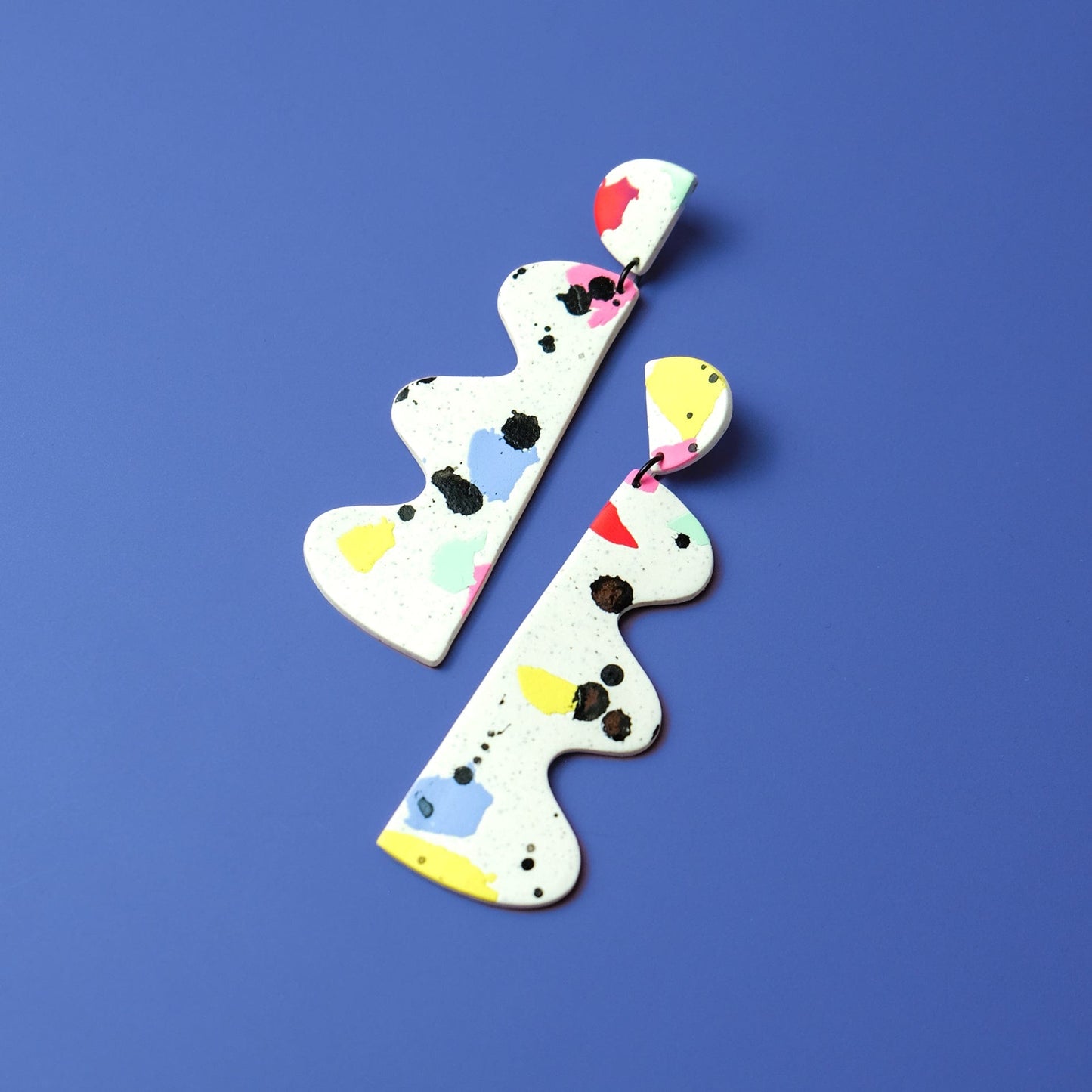 Funky and retro Wiggles statement earrings in Paint Splatter pattern #color_paint-splatter