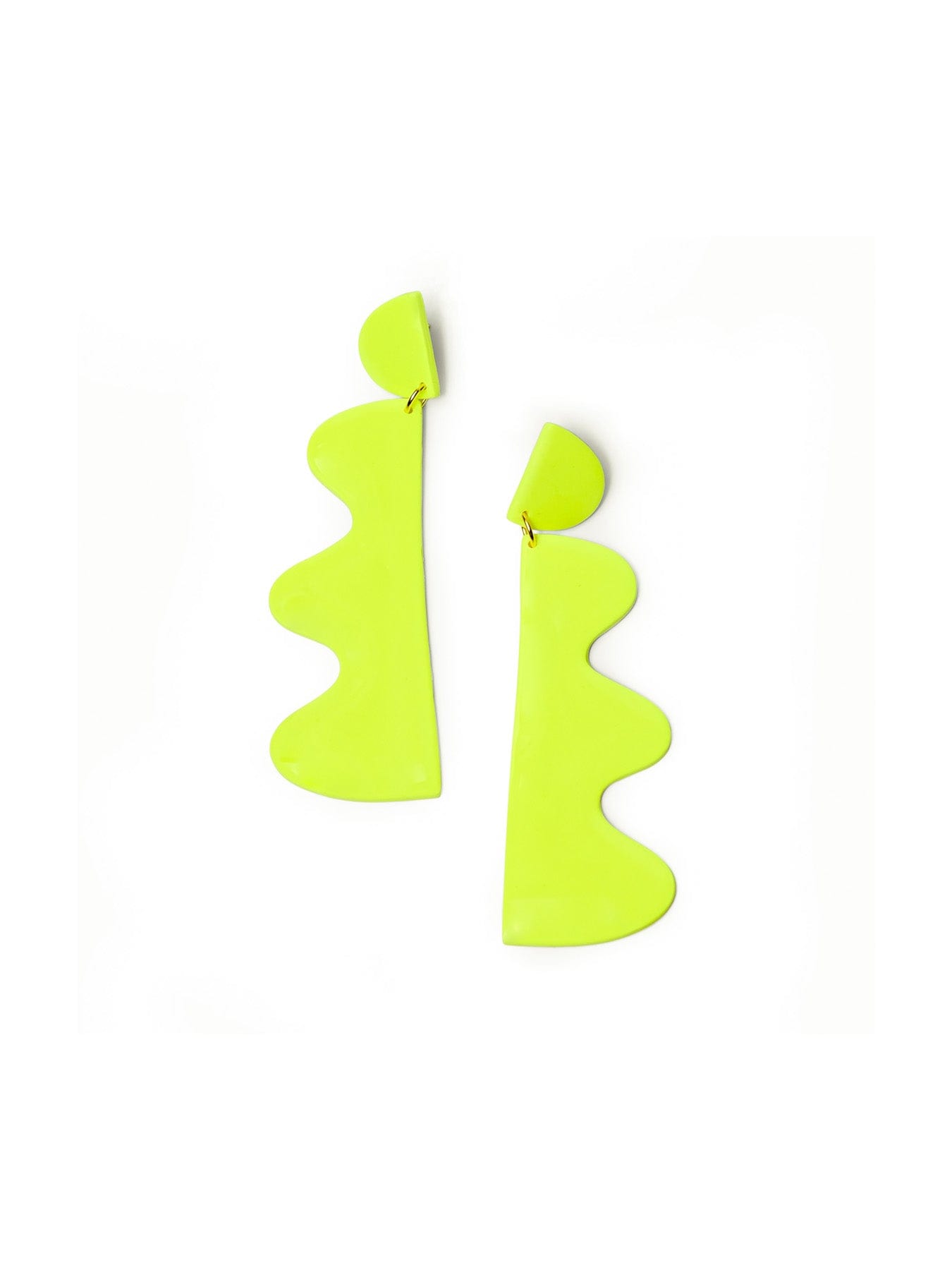Neon wiggle statement earrings in high-gloss chartreuse acrylic with mirrored asymmetry #color_neon-yellow