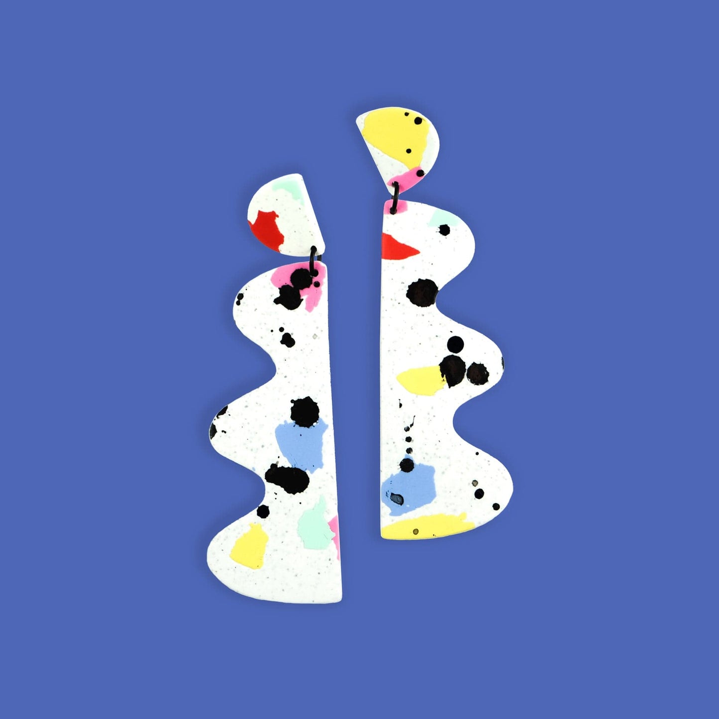 Funky and retro Wiggles statement earrings in Paint Splatter pattern #color_paint-splatter