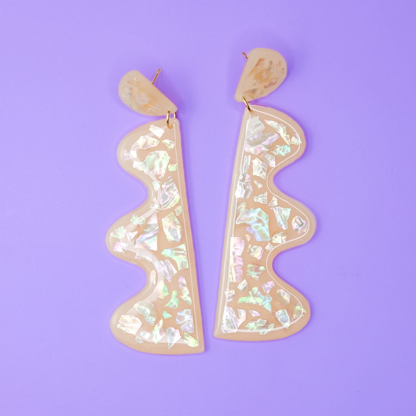 Mother of Pearl Wiggles statement earrings  #color_mother-of-pearl-terrazzo-natural