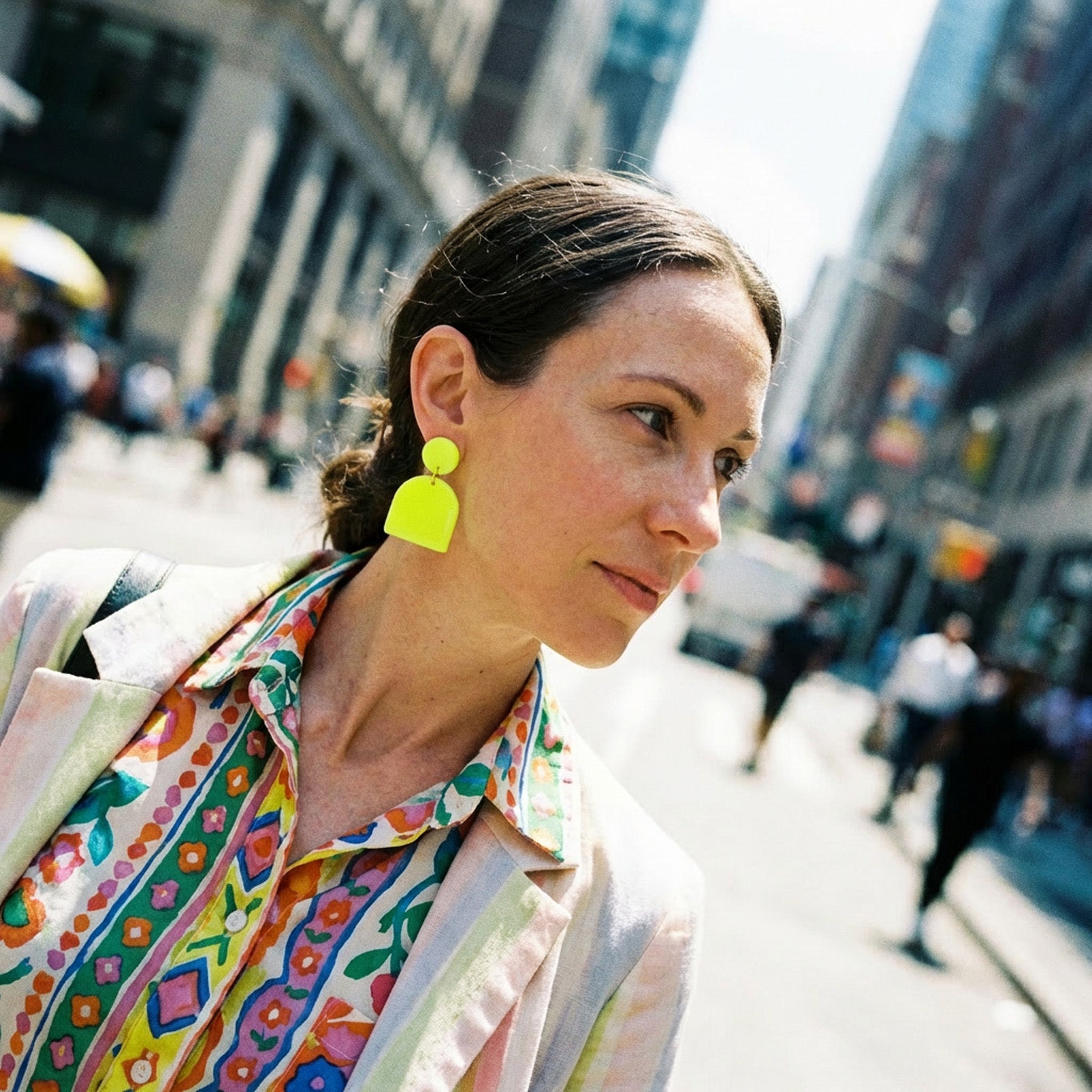 Fun and elegant dome-shaped Alexa Domes dangly earrings in neon yellow #color_neon-yellow