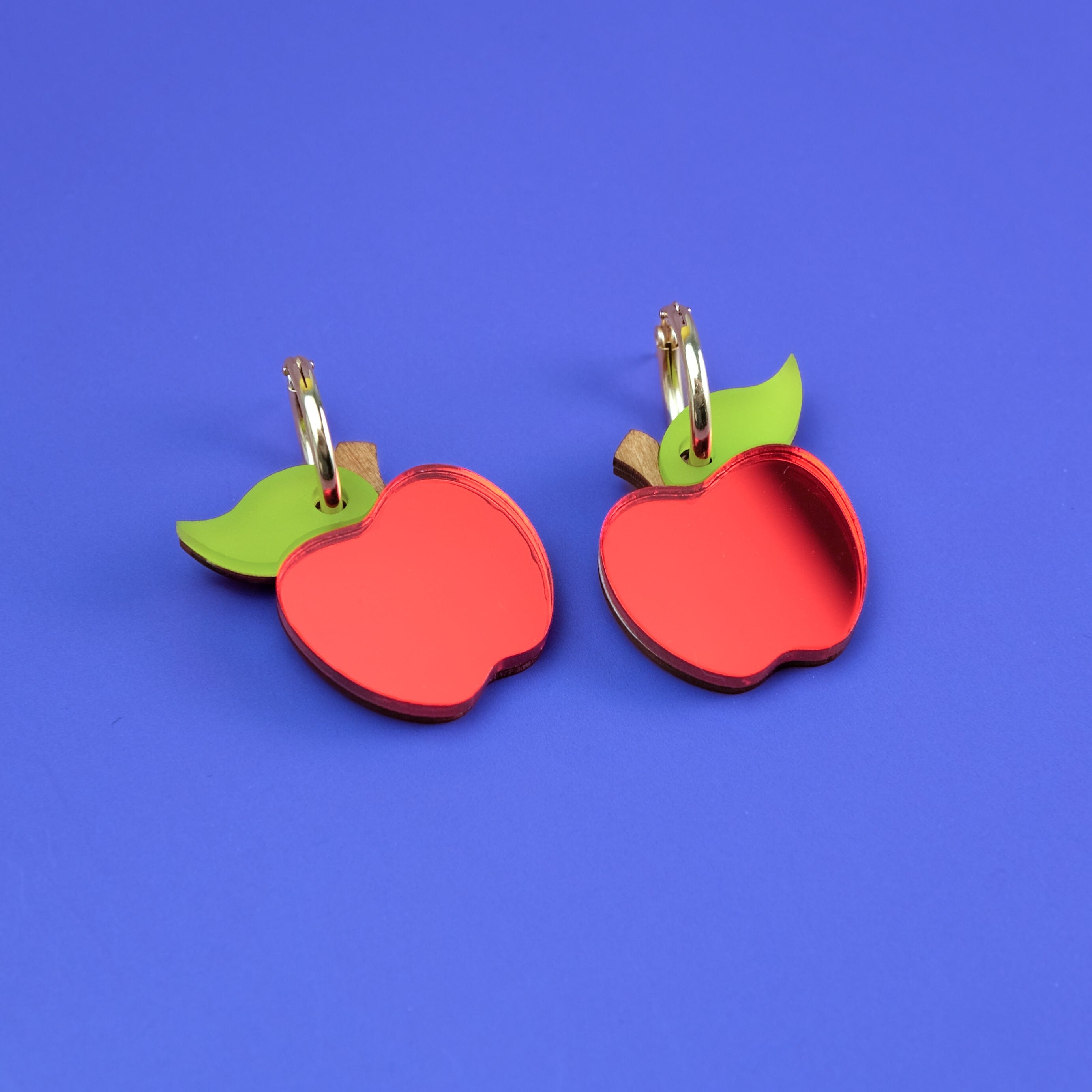 Cute apple gold-filled hoop dangly earrings