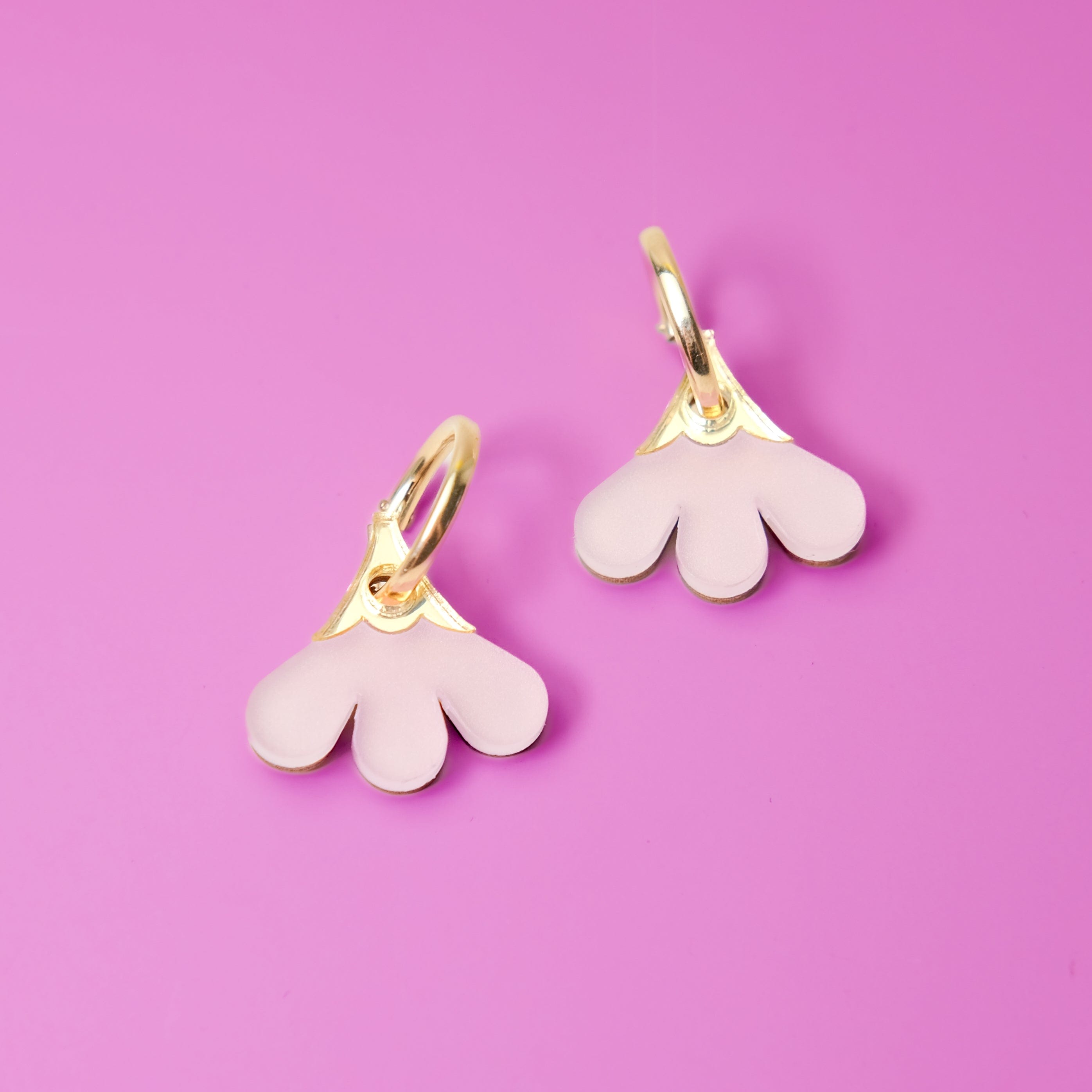 Baby daisy gold-filled hoop earring charms #color_mauve
