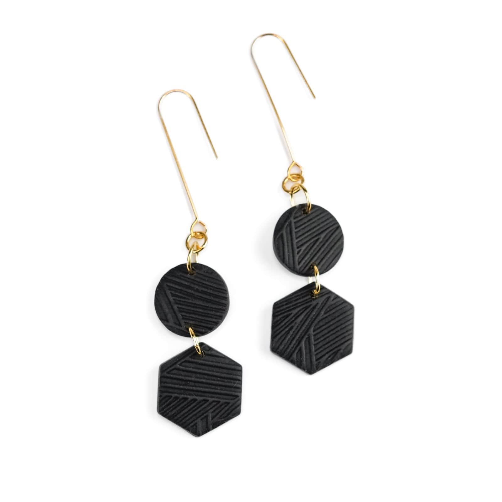 Belle Dangles dangly earrings in textured black #color_black-textured-lines